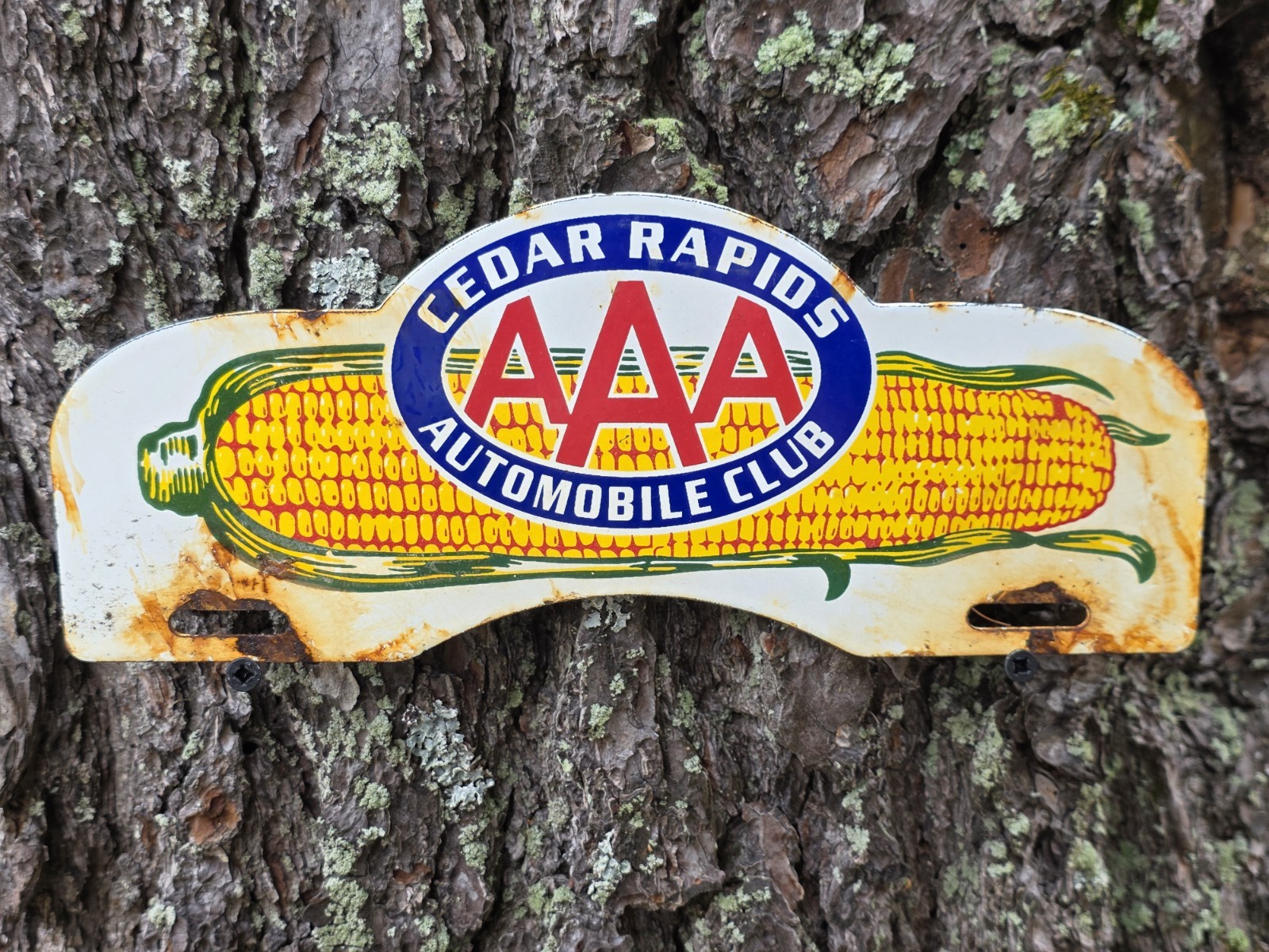 VINTAGE AAA CEDAR RAPIDS LICENSE PLATE TOPPER PORCELAIN SIGN 11