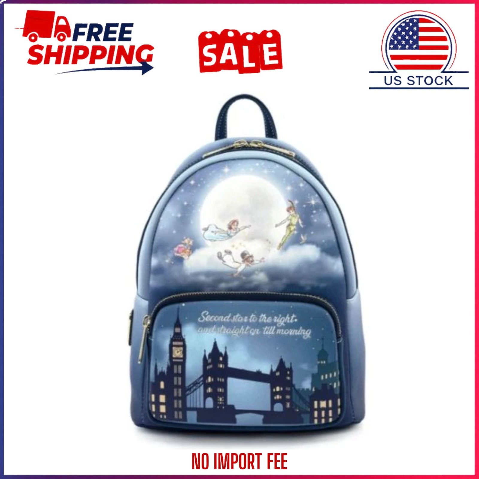 Loungefly Disney Peter Pan Second Star Glow-In-The-Dark Mini Backpack NEW