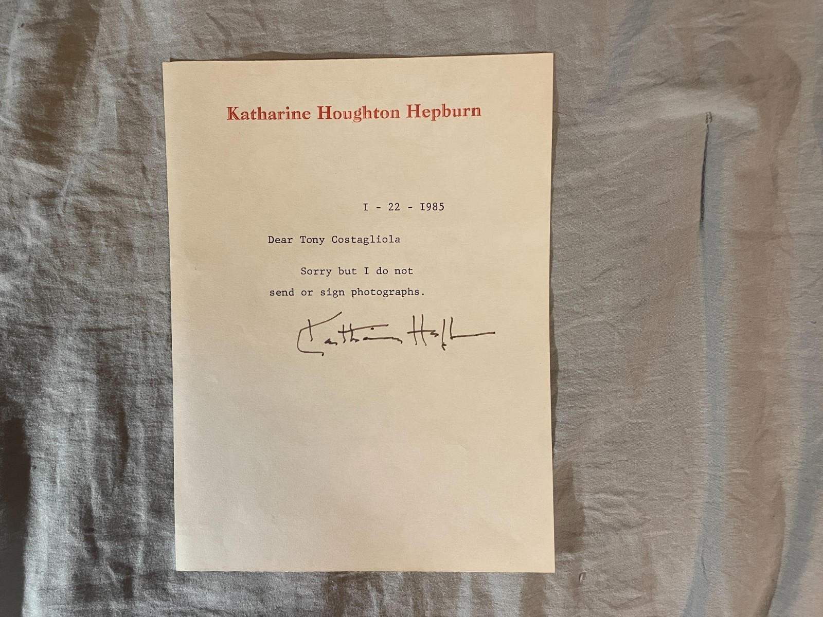 Katharine Hepburn Actress Original Signed Autograph Letter Dated 1985