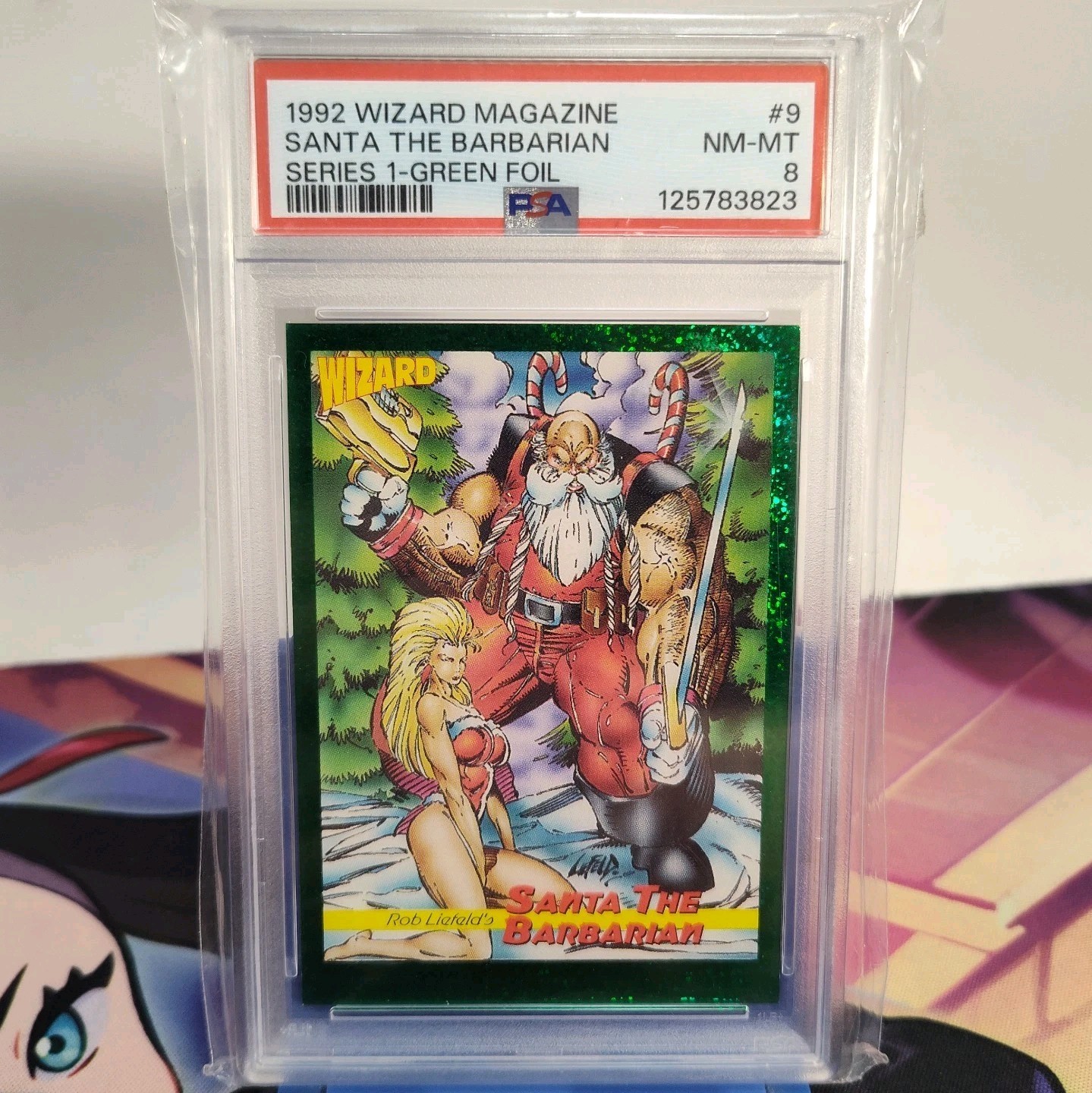 1993 Wizard Magazine Series 1 Santa The Barbarian #9 Green Foil PSA 8