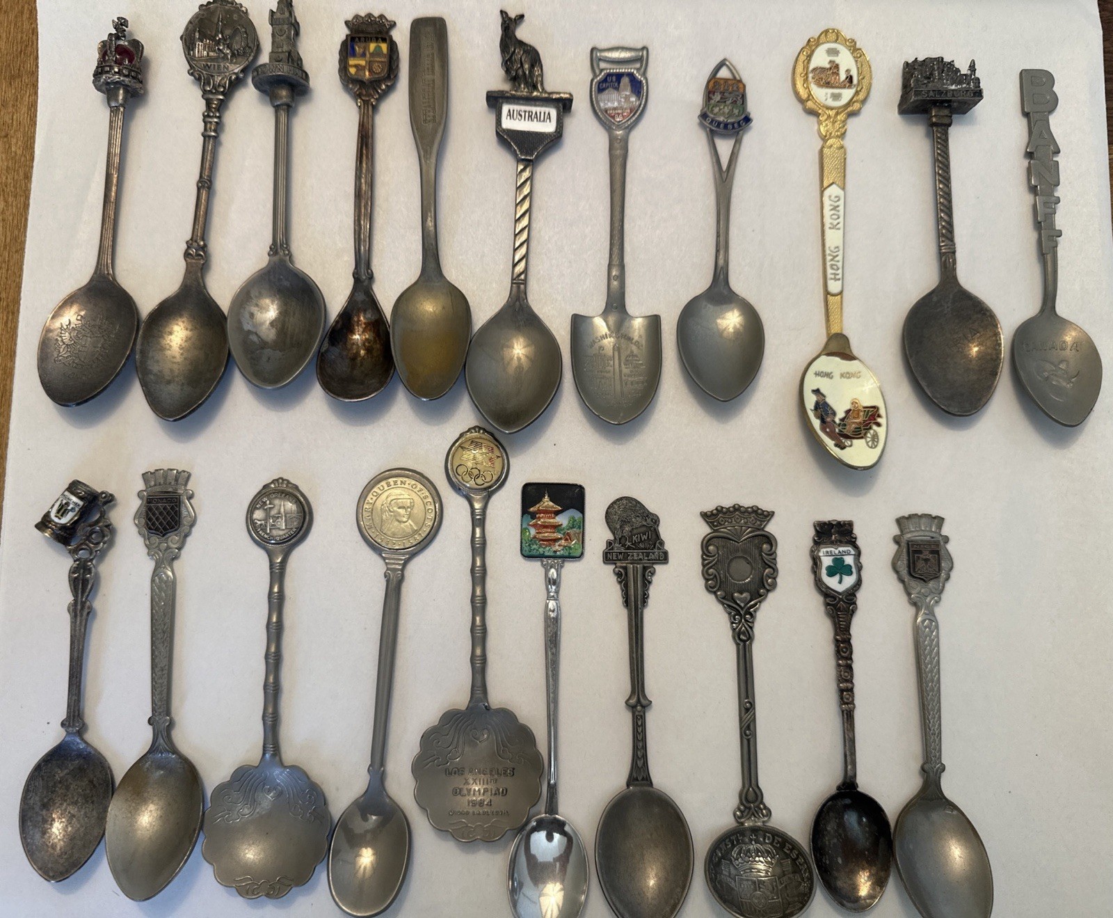Vintage Souvenir Spoon Collection, Lot of 21 US and International Spoons