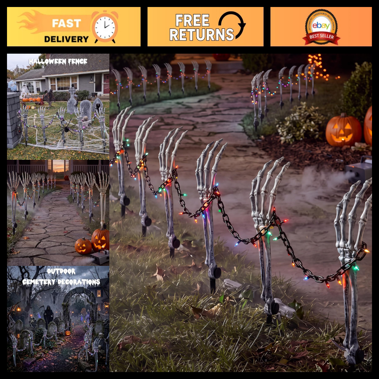 34 Pcs Halloween Outdoor Skeleton Hand Fence Decorations Stake Kit - Spooky Deco