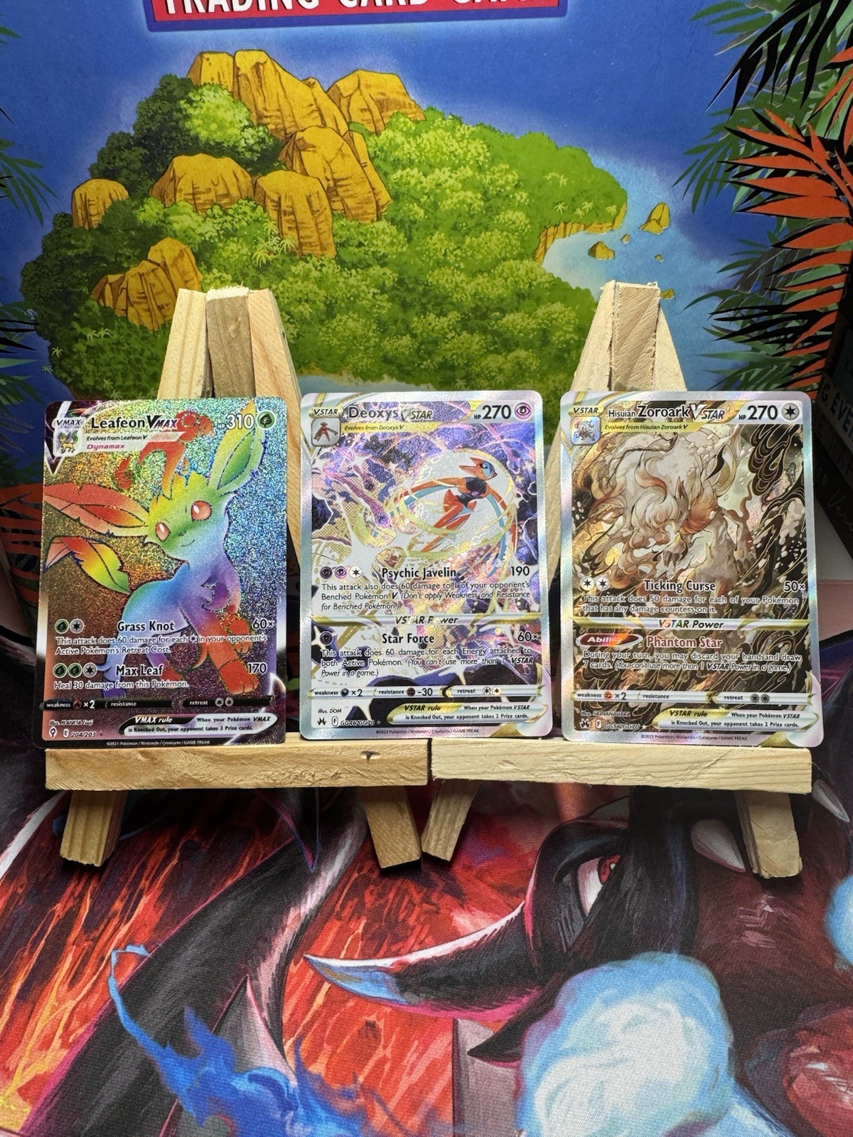 Deoxys Vstar GG46/GG70 Full Art Holo + Leafeon Vmax Secret Rare, Zoroark Lot