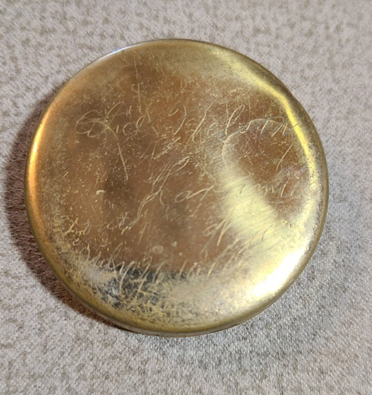 Small Snuff Box From Military Collection Light Etch Name & Laramie Wyoming 1916