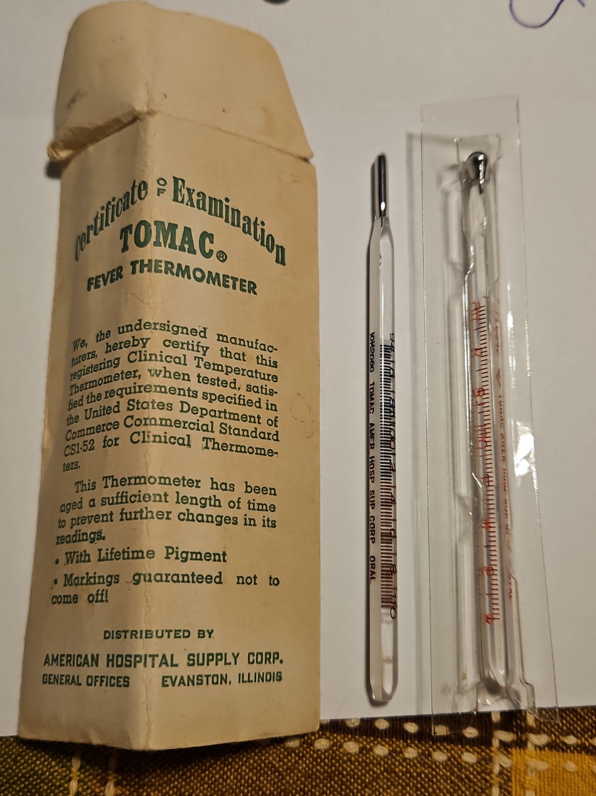 2 Vintage Fever Themometer 1 Rectal 1 Oral Tomac American Hospital Supply Co