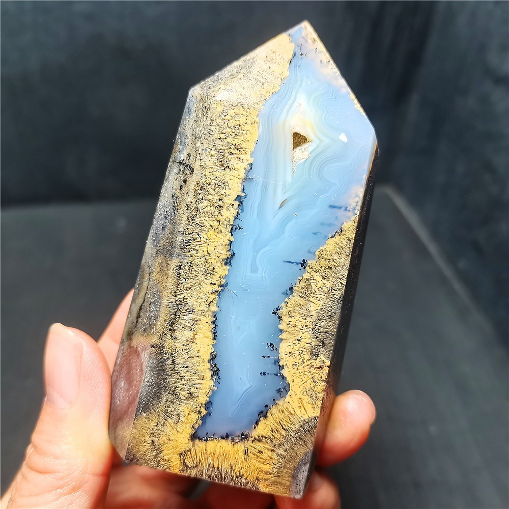 TOP 233G Natural Golden Hair Rutilated Agate Stone Wand Point Healing R2019