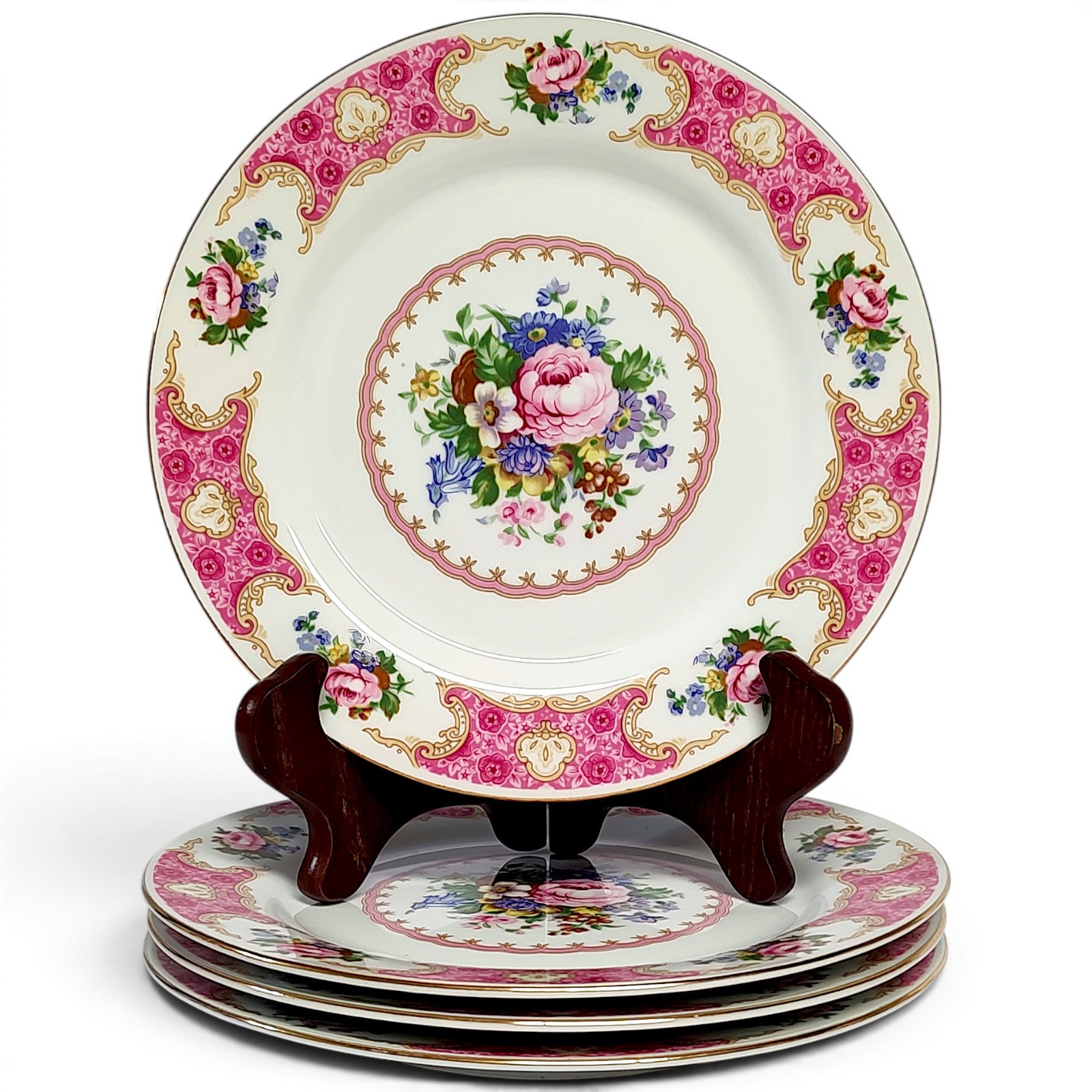 VTG 4pc Red Sea Remington Spring Garden Gold Gilt Floral Salad Plate Set 8.5\