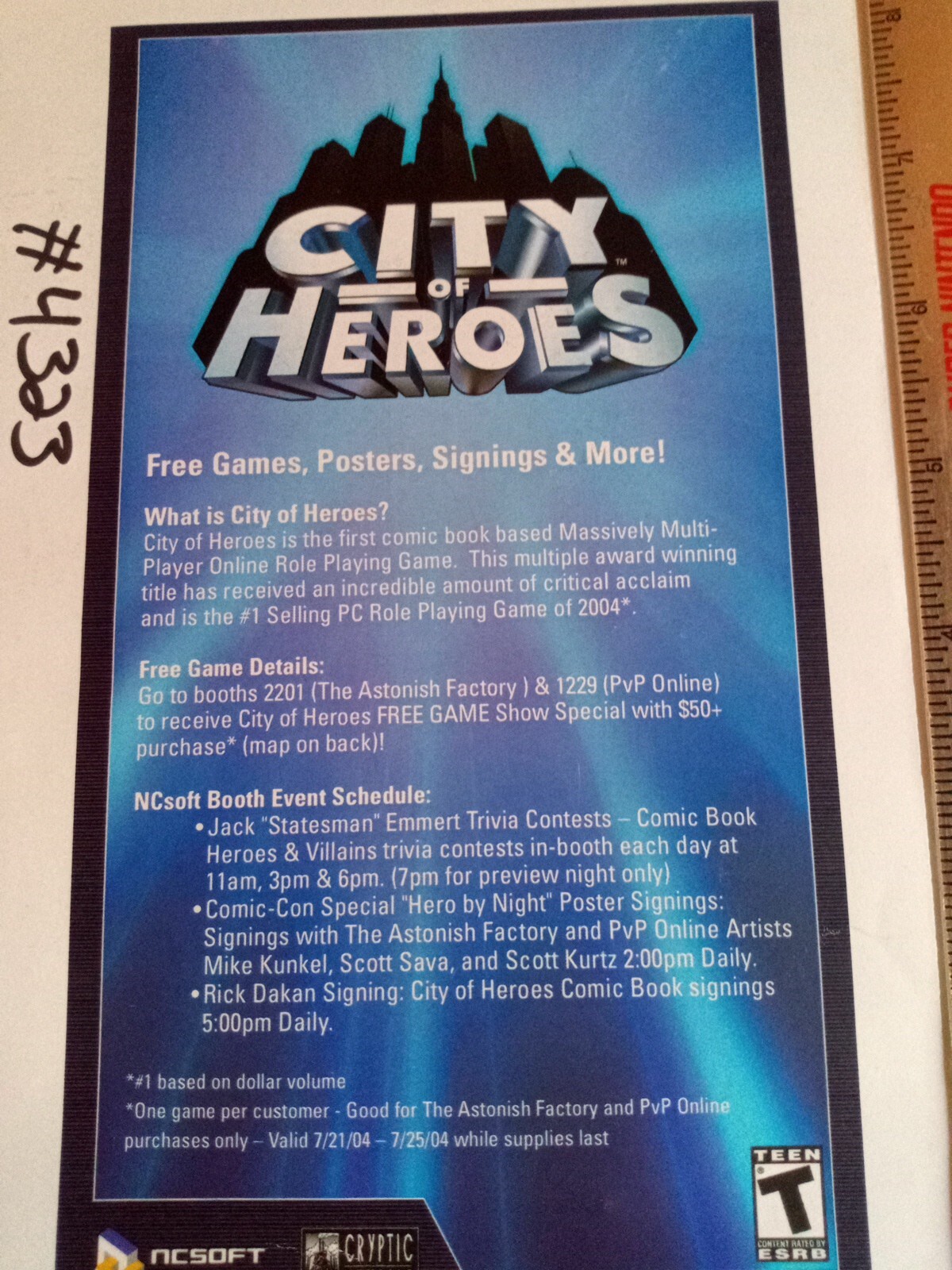 City Of Heroes SDCC Hand Out Schedule Of Events 2004 RARE HTF NCSOFT Cryptic 