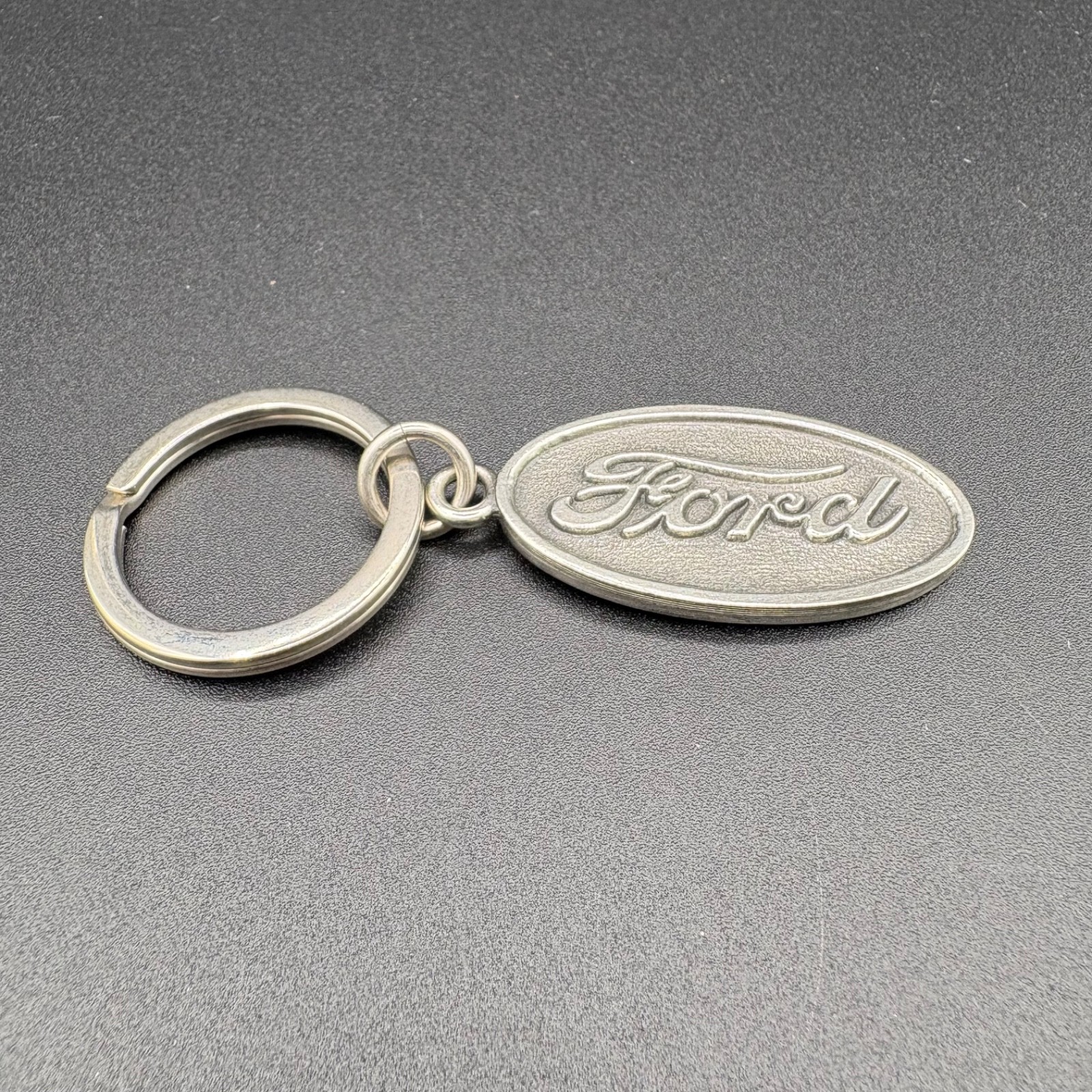 Vintage Ford Oval Logo Keychain Pewter Metal Used Auto Collectible