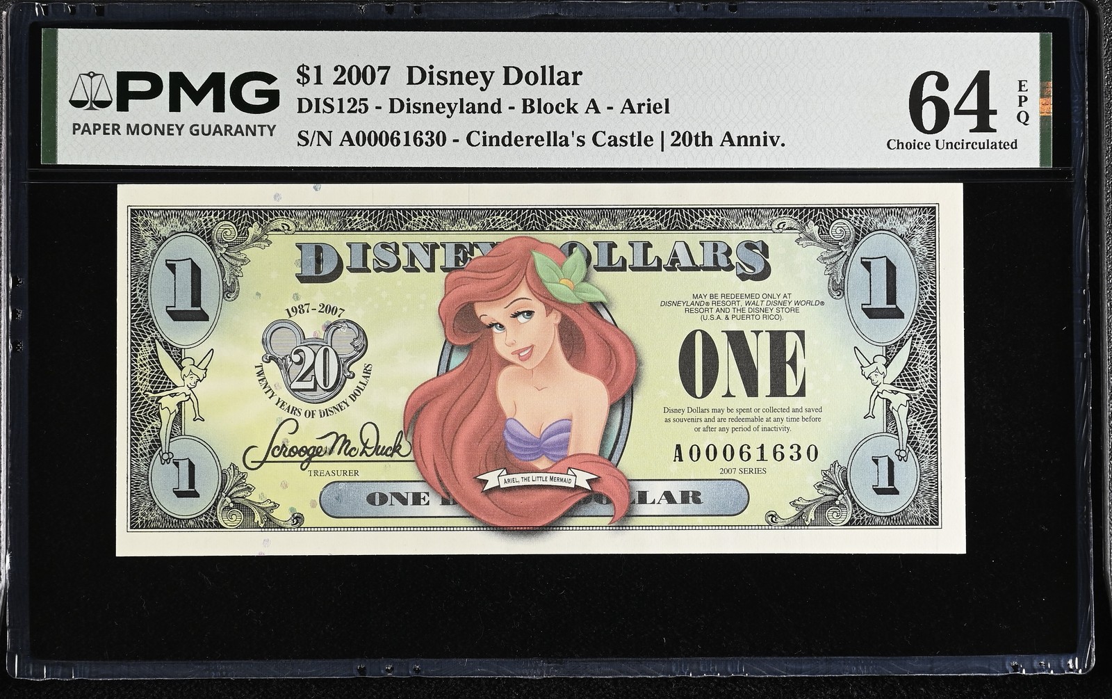 2007 Ariel Disney Dollar $1.00 - PMG 64 Choice Uncirculated EPQ