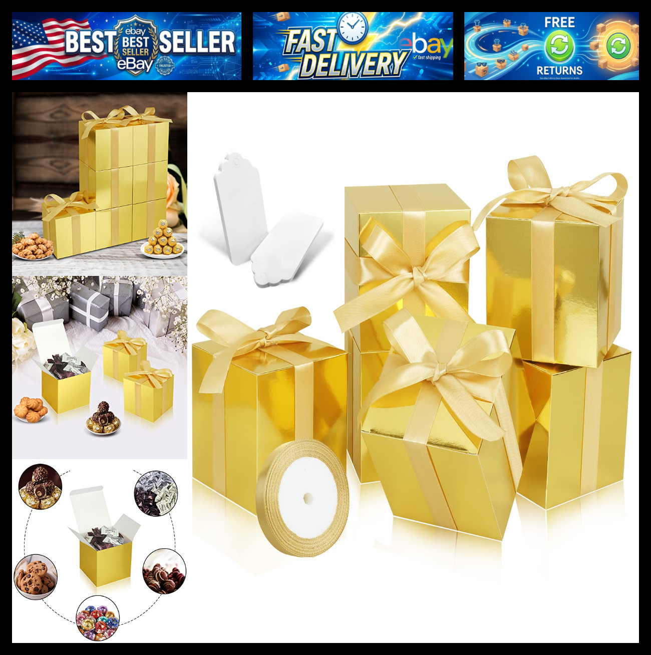 100 Pack Small Gift Boxes, 2x2x2 In Gold Paper Gift Box with Lids