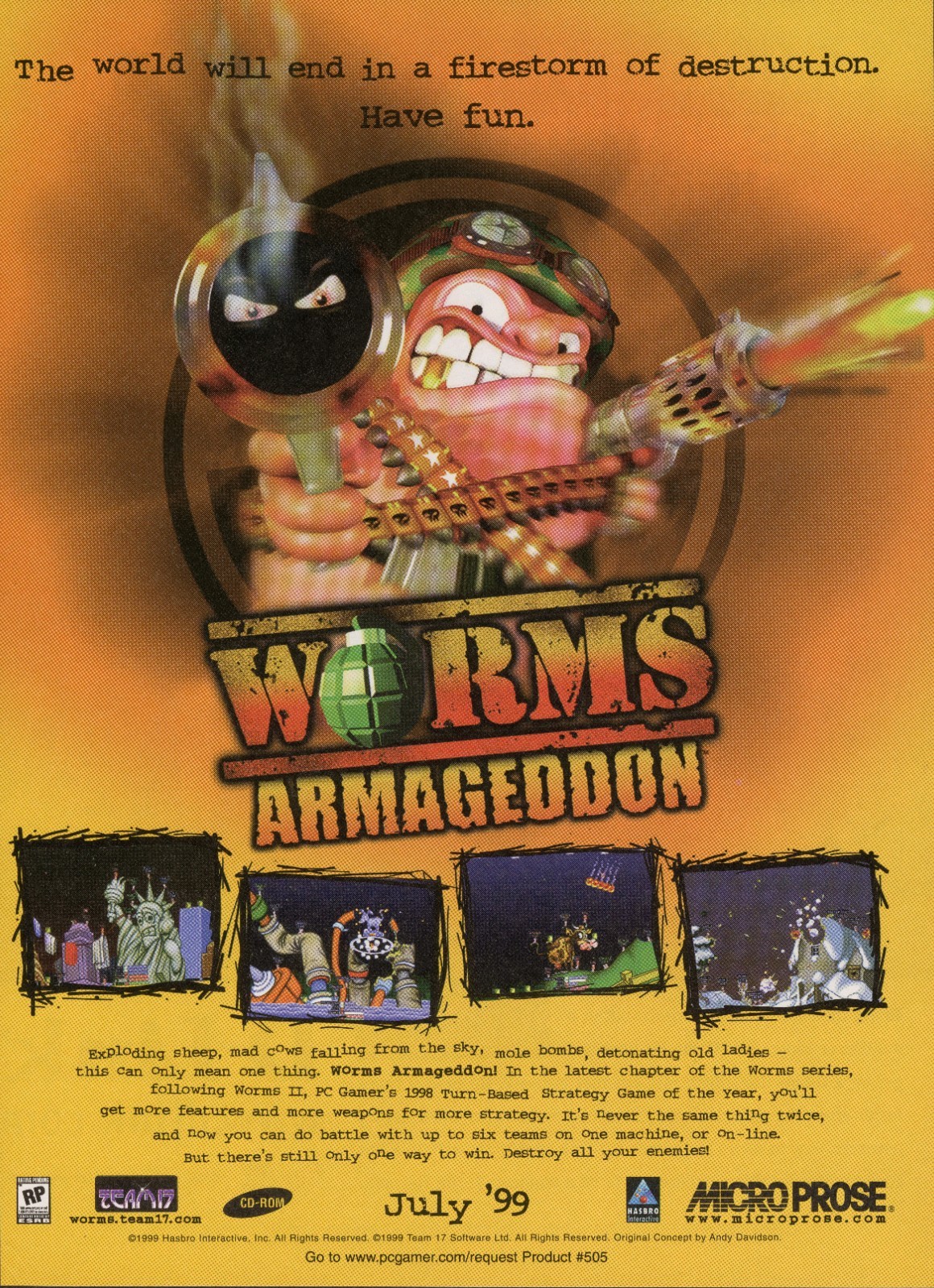 Worms Armageddon PS1 Nintendo 64 N64 Playstation 1 Dreamcast PC Promo Ad Poster