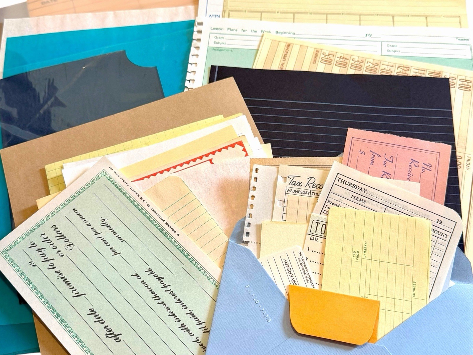 VTG Paper Lot Junk Journal Pack Ephemera 30+ Ledger Forms Planner Unused