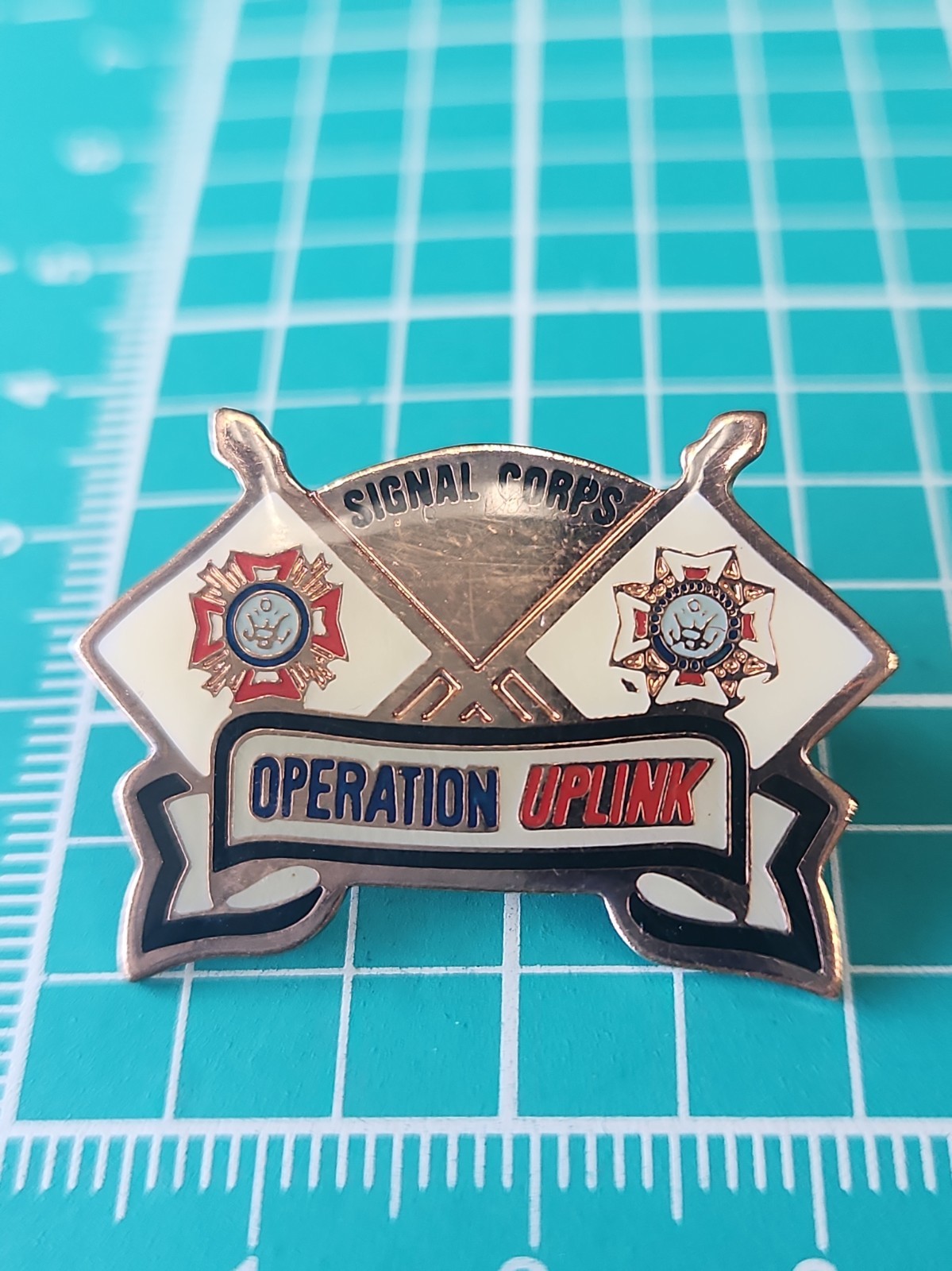 VTG  VFW Operation Uplink Signal Corps Copper Tone Lapel Pin