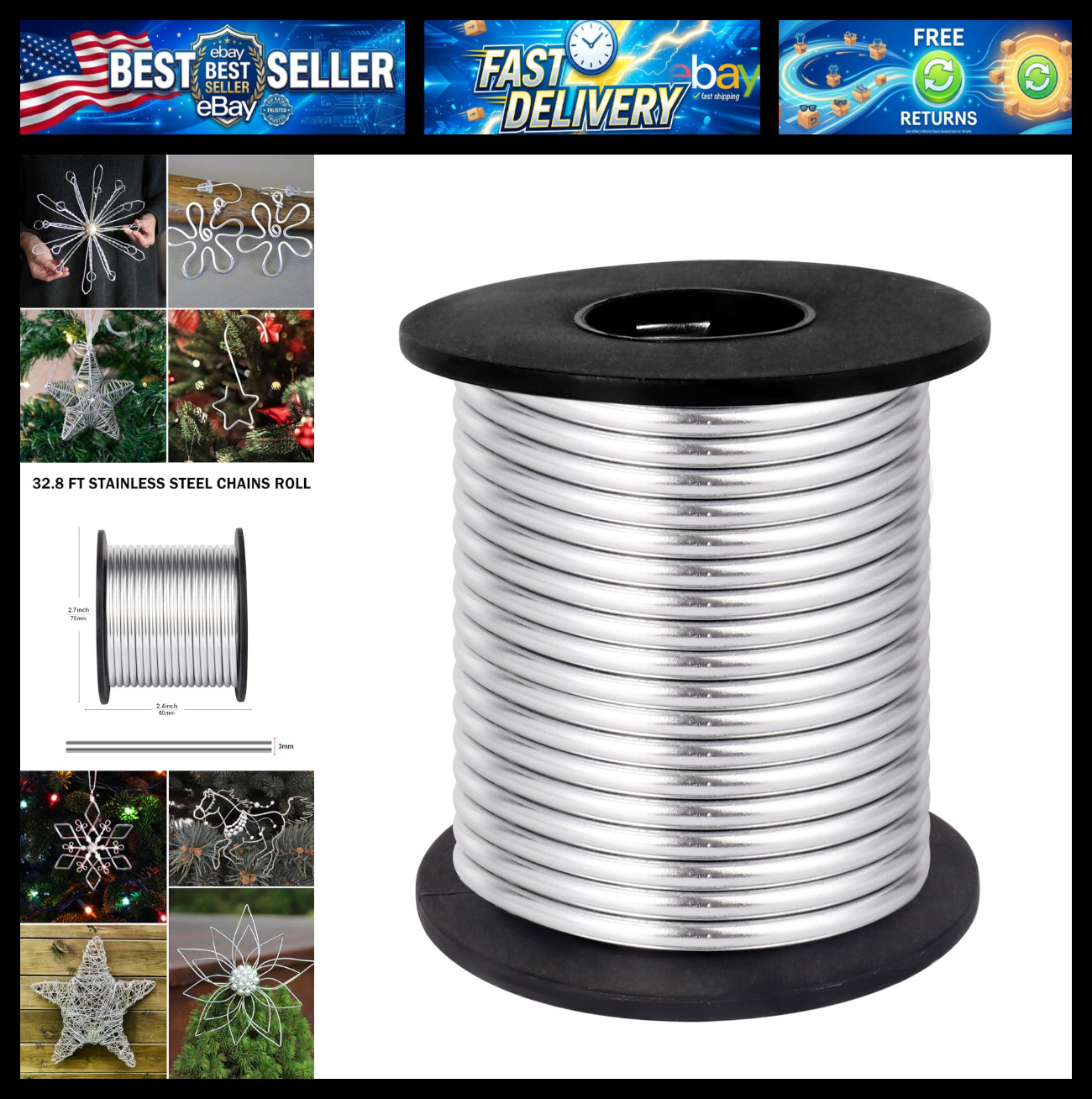 8 Gauge Aluminum Wire for Craft, 32.8 Feet 3mm Silver Bendable Flexible Aluminum