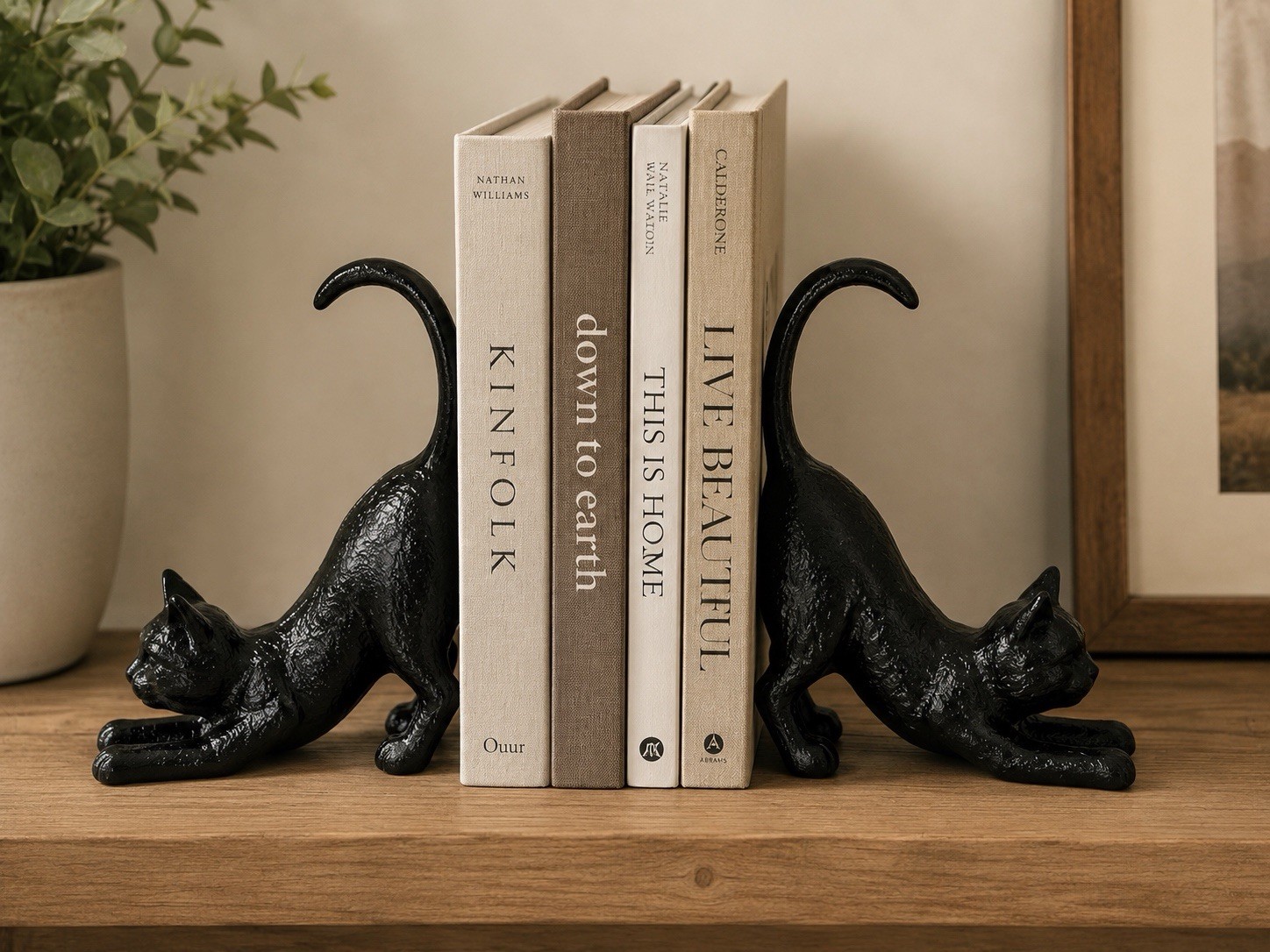 Antique Style Pair Of Cast Iron Playful Black Cat Bookends Figurines Heavy Duty