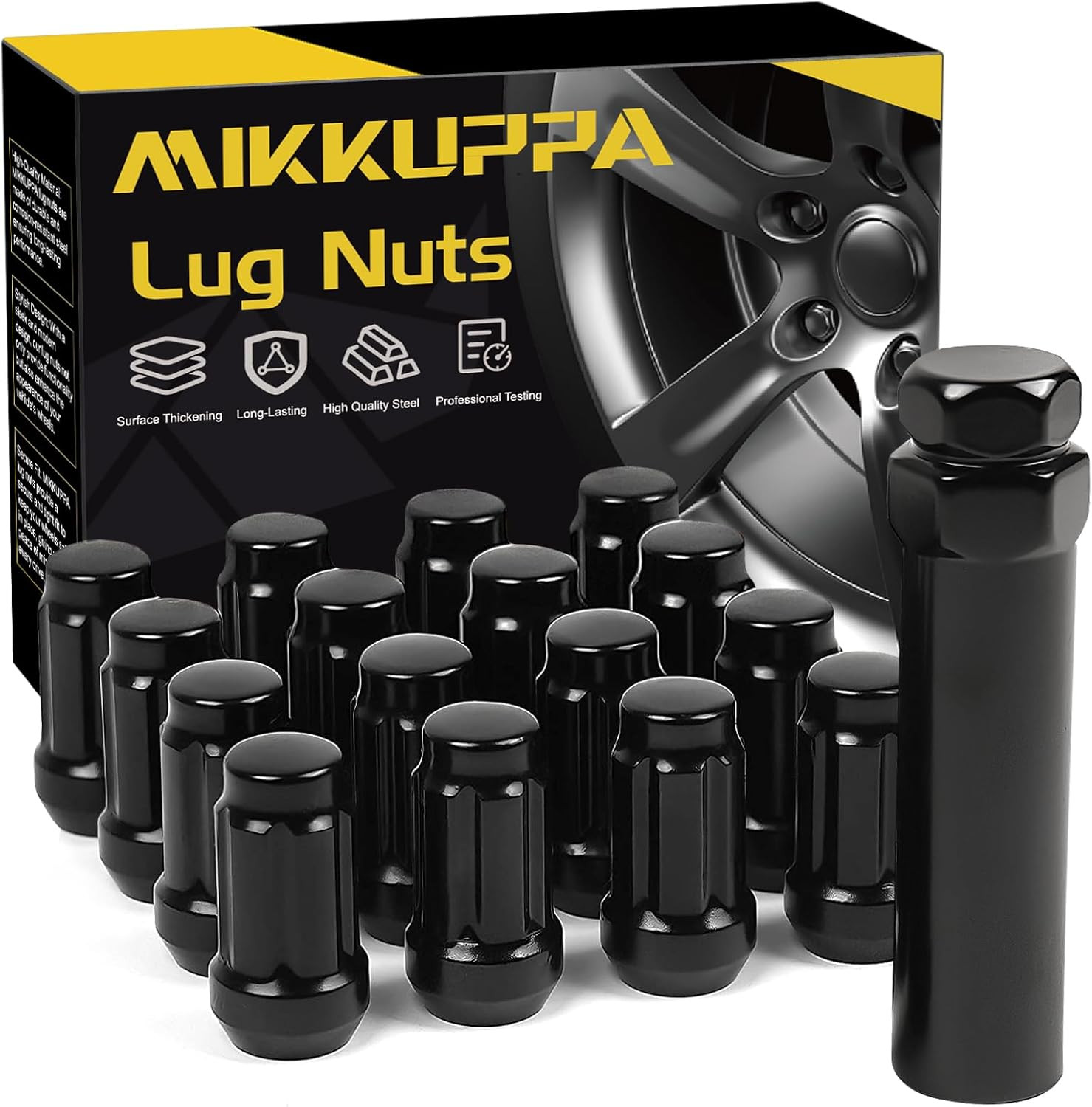 16Pcs M12X1.5 Lug Nuts - Black Spline Drive Lug Nuts - 1.4 Inch Length - 17Mm He