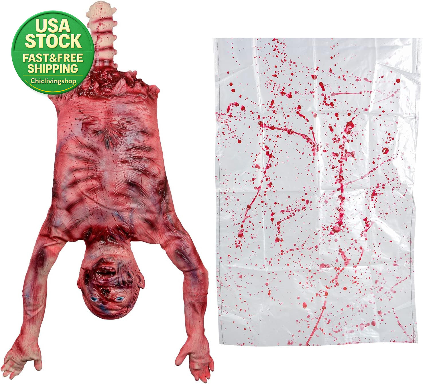 29 Inch Hanging Half Body Latex Bloody Corpse Haunted House Halloween Prop