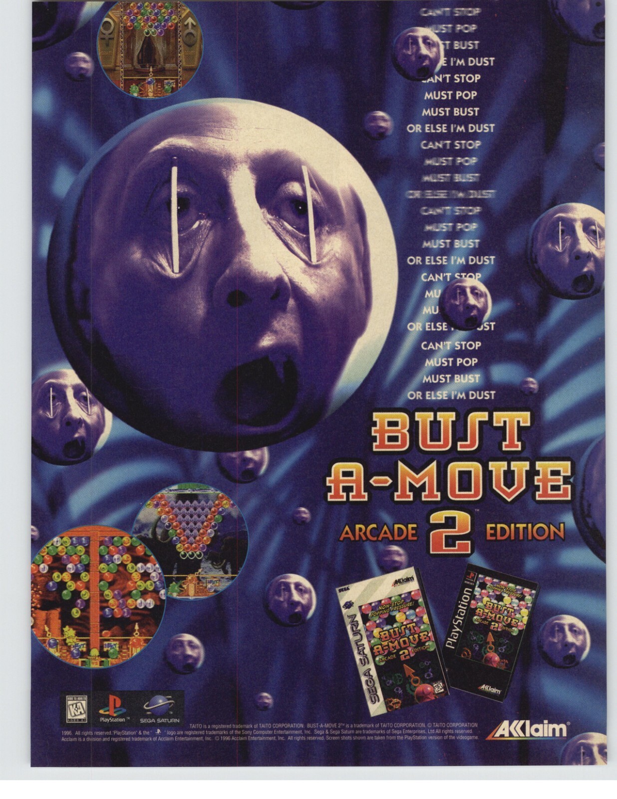 Bust A Move 2: Arcade Edition PS1 Saturn N64 1996 Vintage Print Ad/Poster Promo
