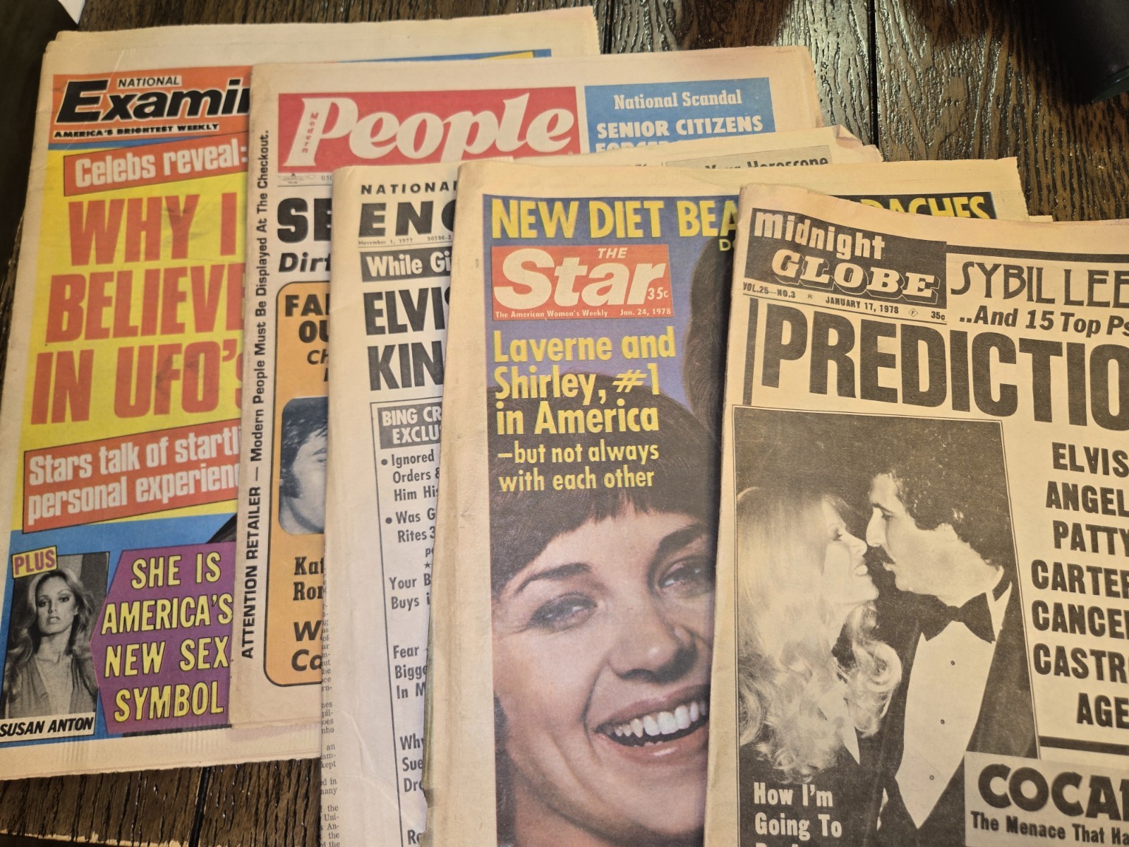 5 Vintage 1977-78 National Inquirer, Stat, Examiner, Midnight Globe Etc