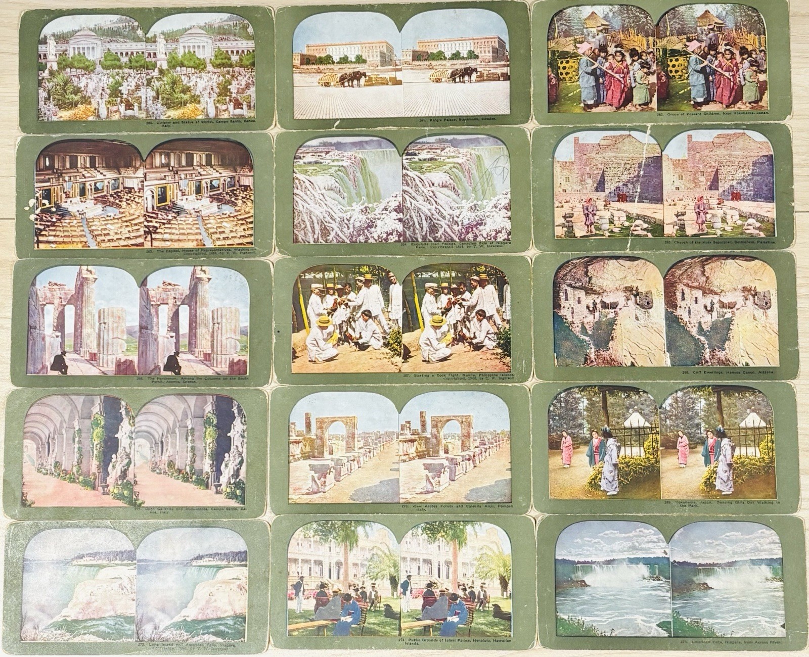 Lot Of 15 Early 1900s T. W. Ingersoll Japan Bethlehem No. 260-274 Stereoviews