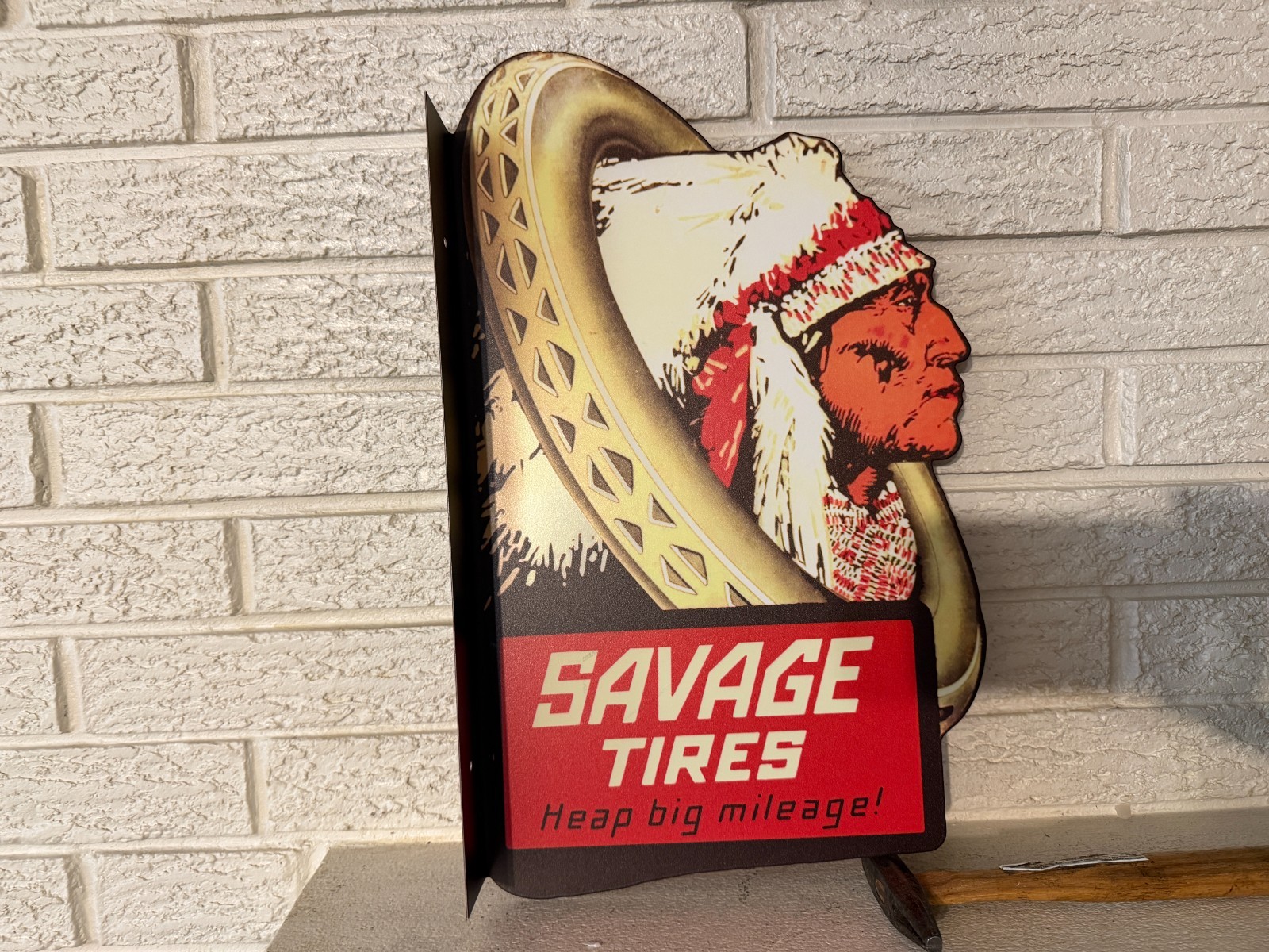 New Savage Tires Double Sided Flange Steel Sign 14x23 Reproduction