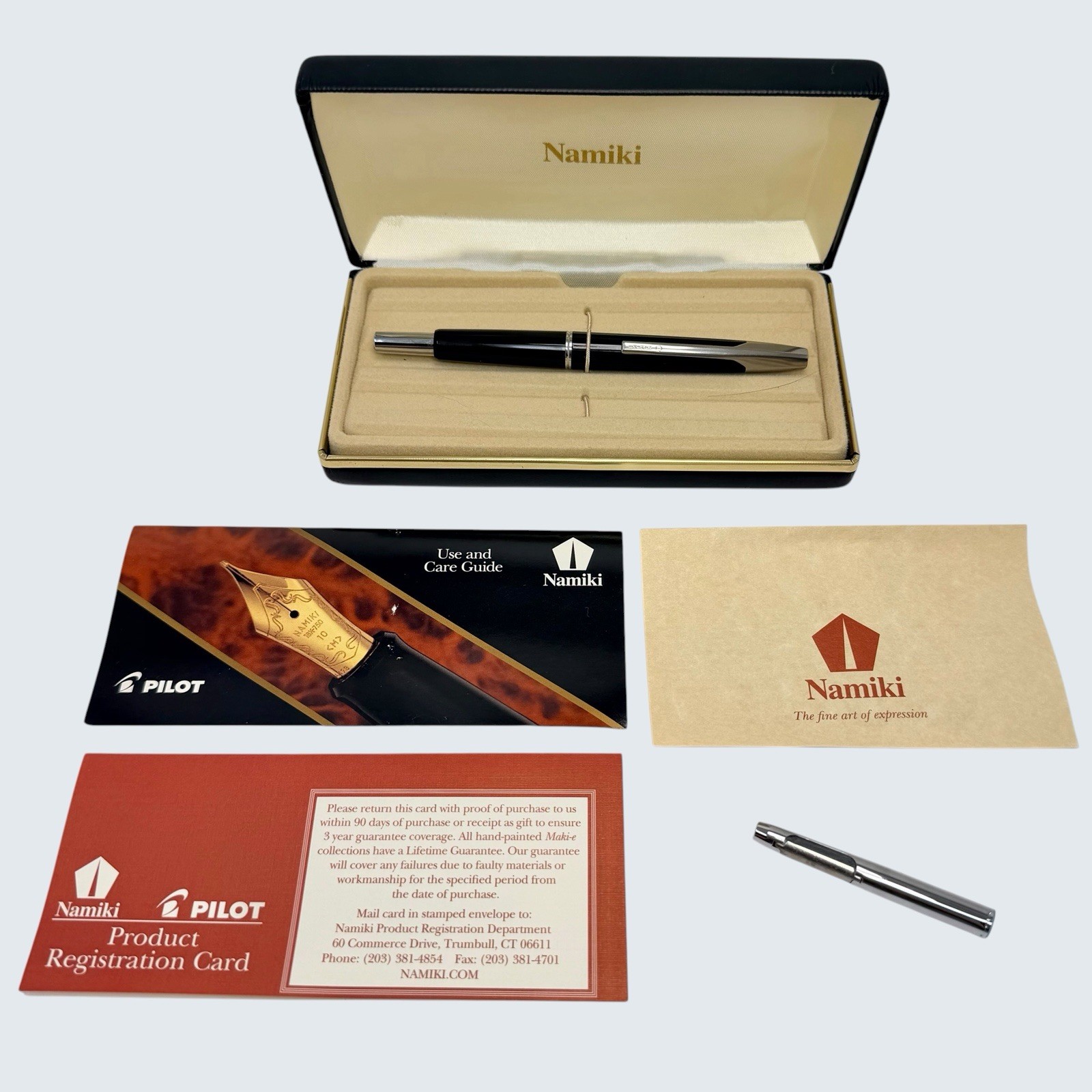 Vintage Namiki Vanishing Point Faceted Black Fountain Pen Full Kit 14k Gold Nib
