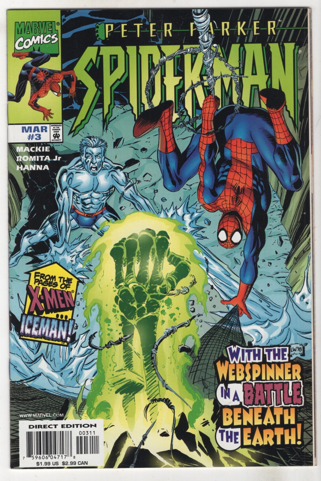 Peter Parker Spider-Man #3 [Mar 1999, Marvel] [Iceman] Mackie, John Romita mv