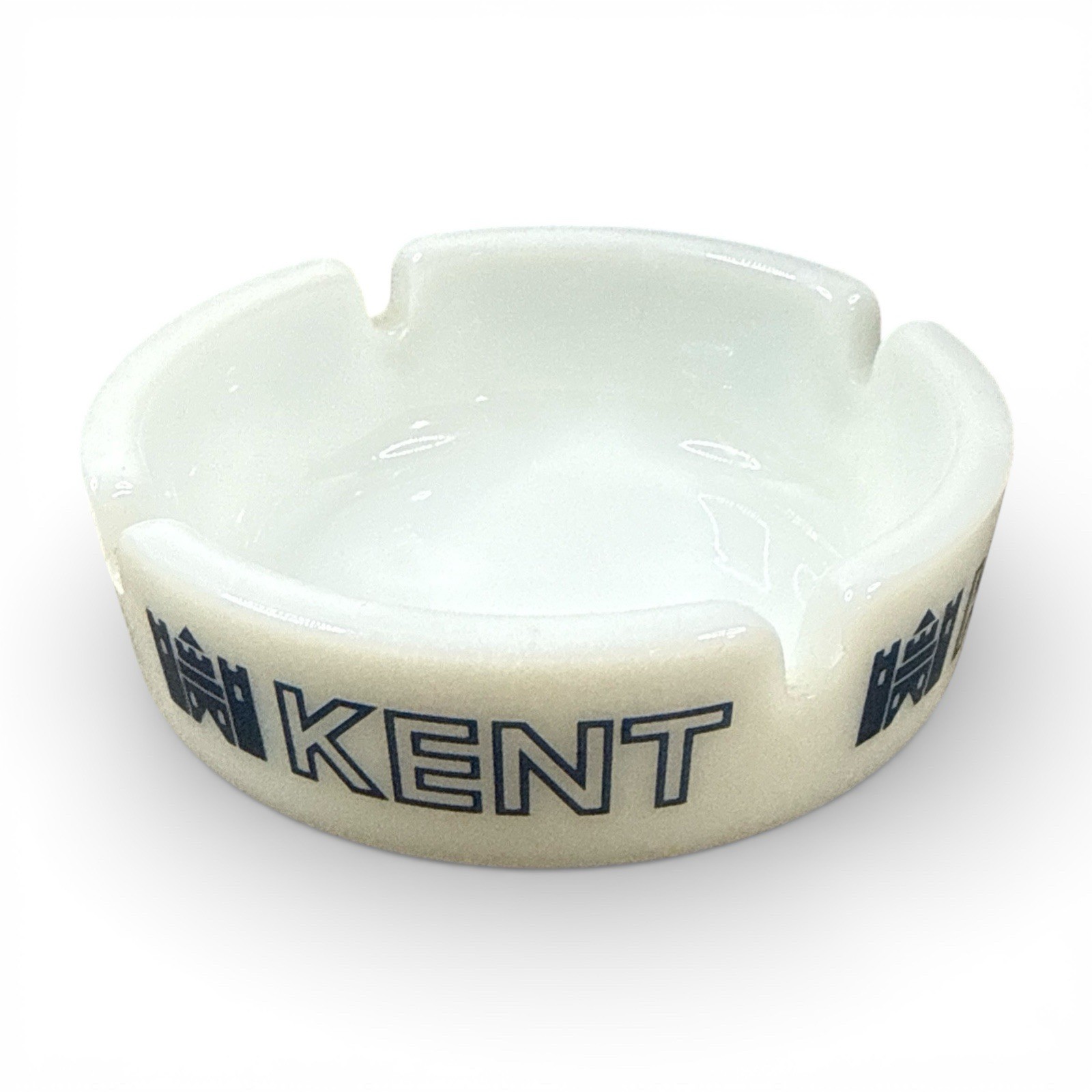 Vintage Kent Cigarettes Round White Ashtray Blue Letters RARE 4.5\