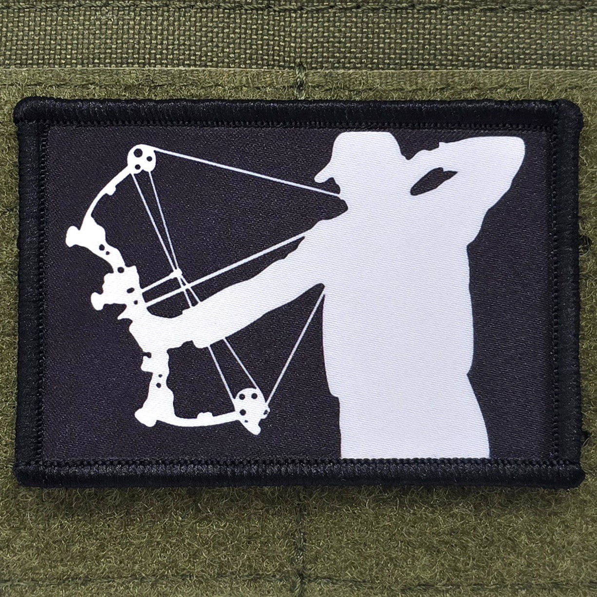 Bow Hunter Patch Crossbow Moral Black Tactical USA Flag Hook & Loop 3x2