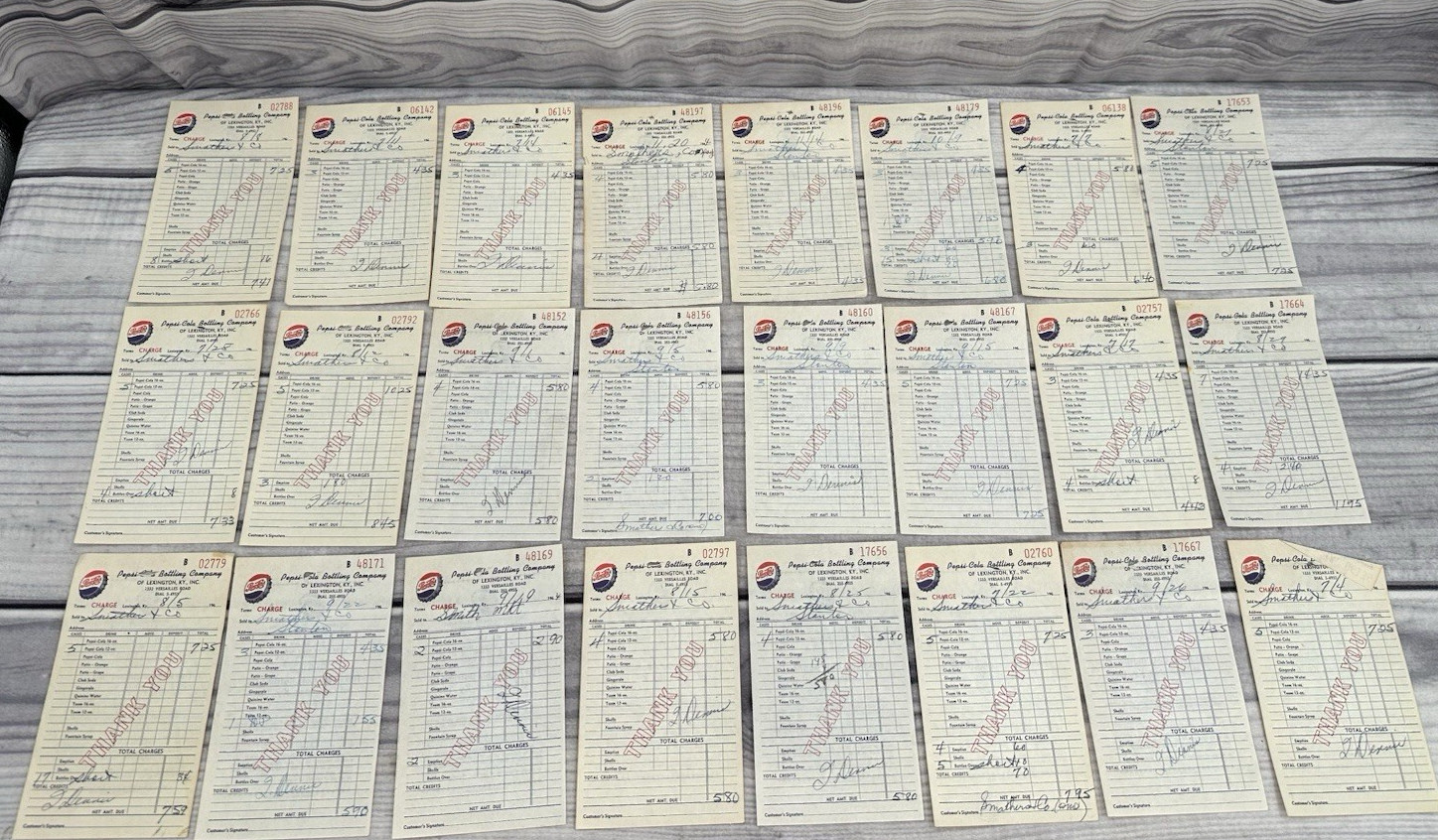 LOT OF 24 VTG 1960's PEPSI COLA BOTTLING COMPANY RECEIPTS LEXINGTON KY  EPHEMRA