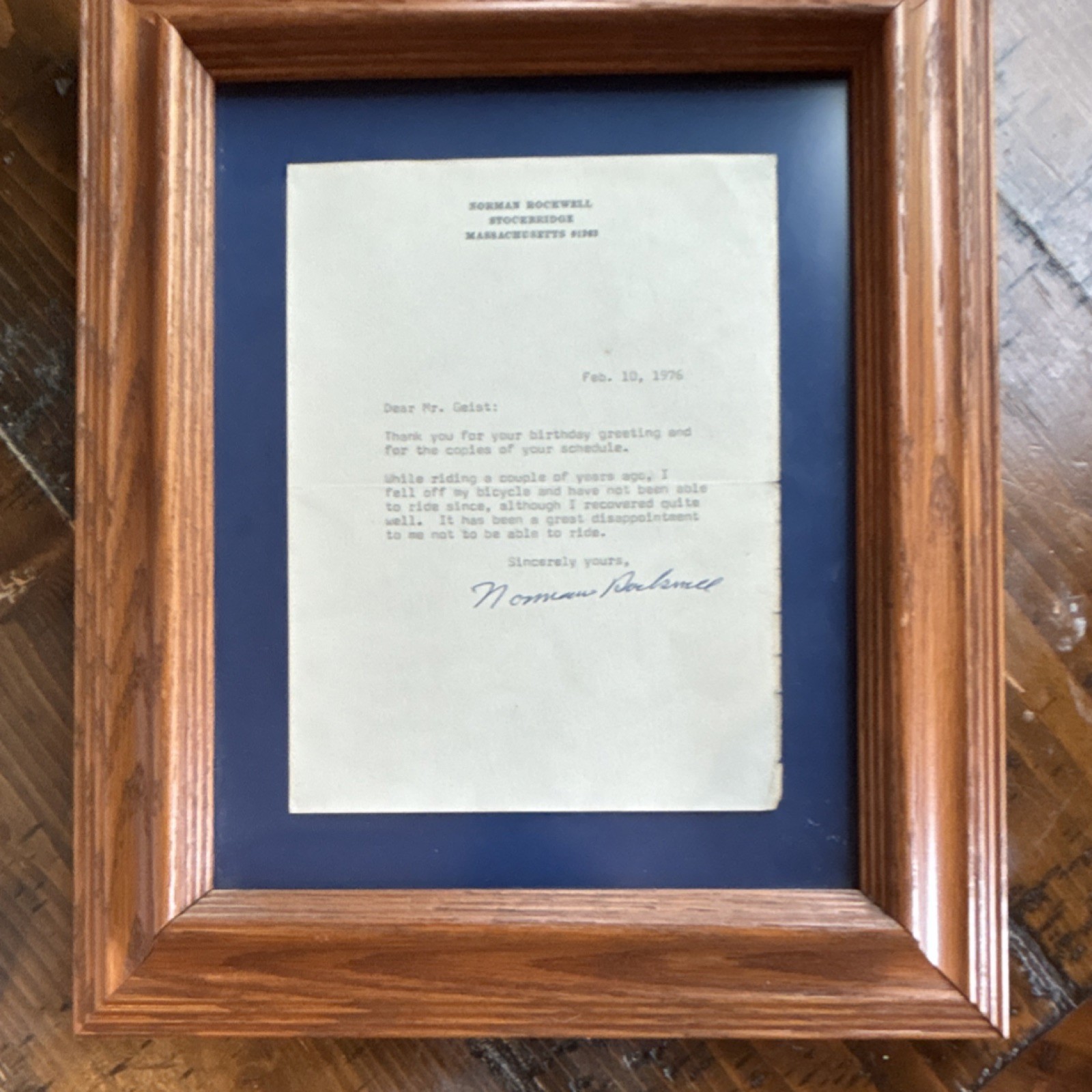 Norman Rockwell Signed Original Typed Letter Feb 10 1976 Framed Autograph