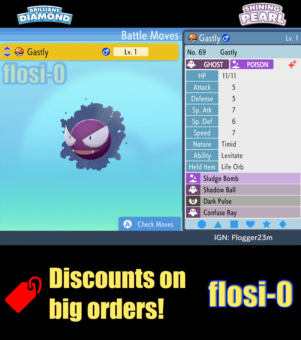 6IV Shiny Gastly Pokemon Brilliant Diamond and Shining Pearl