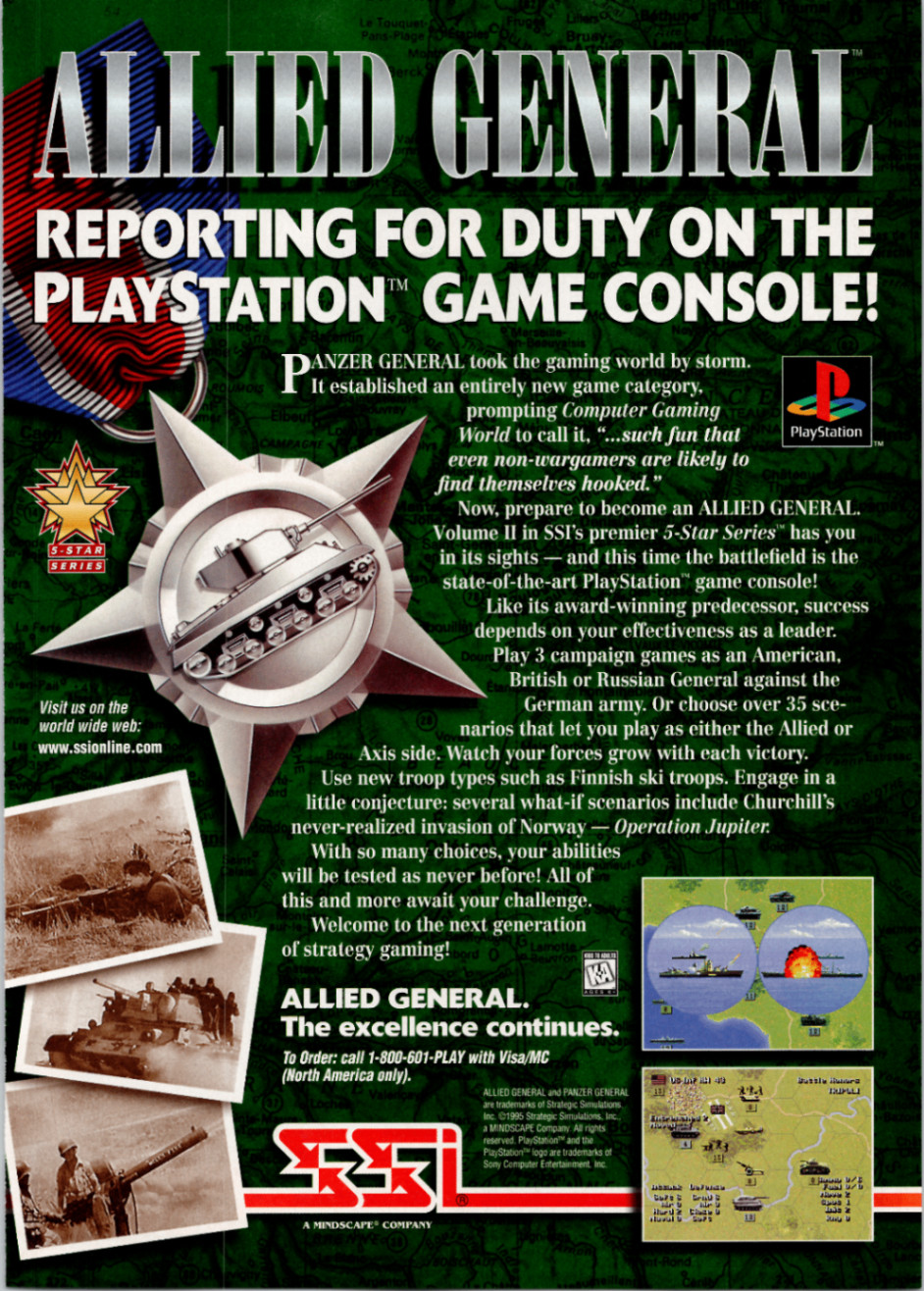 Allied General PlayStation Game Ad SSI Wargame Vintage Original Print 1995