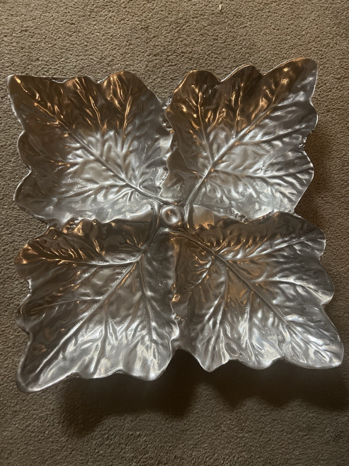 Vintage Cabbage Leaf Aluminum  Serving Dish or  Tray Platter  10.5'' x 10.5''