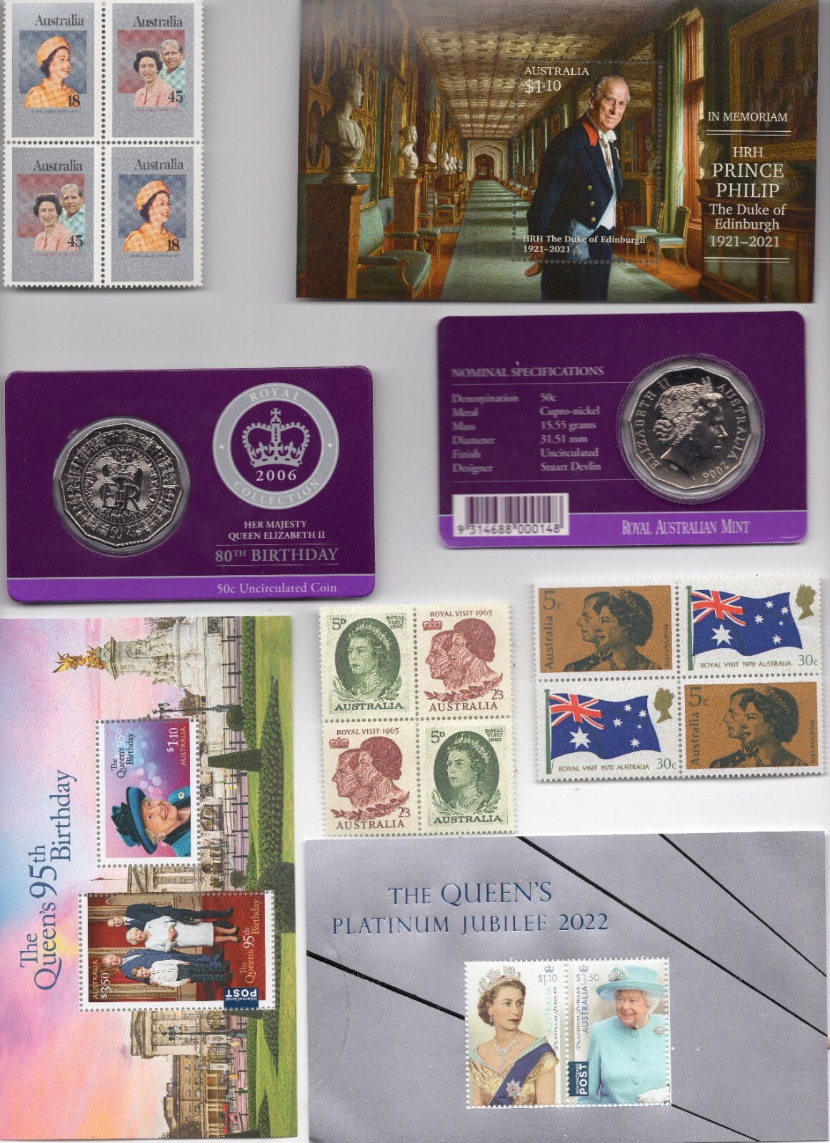 2006 50c QUEEN ELIZABETH 11 2 80 TH BIRTHDAY SILVER PLATINUM JUBILEE COIN STAMPS