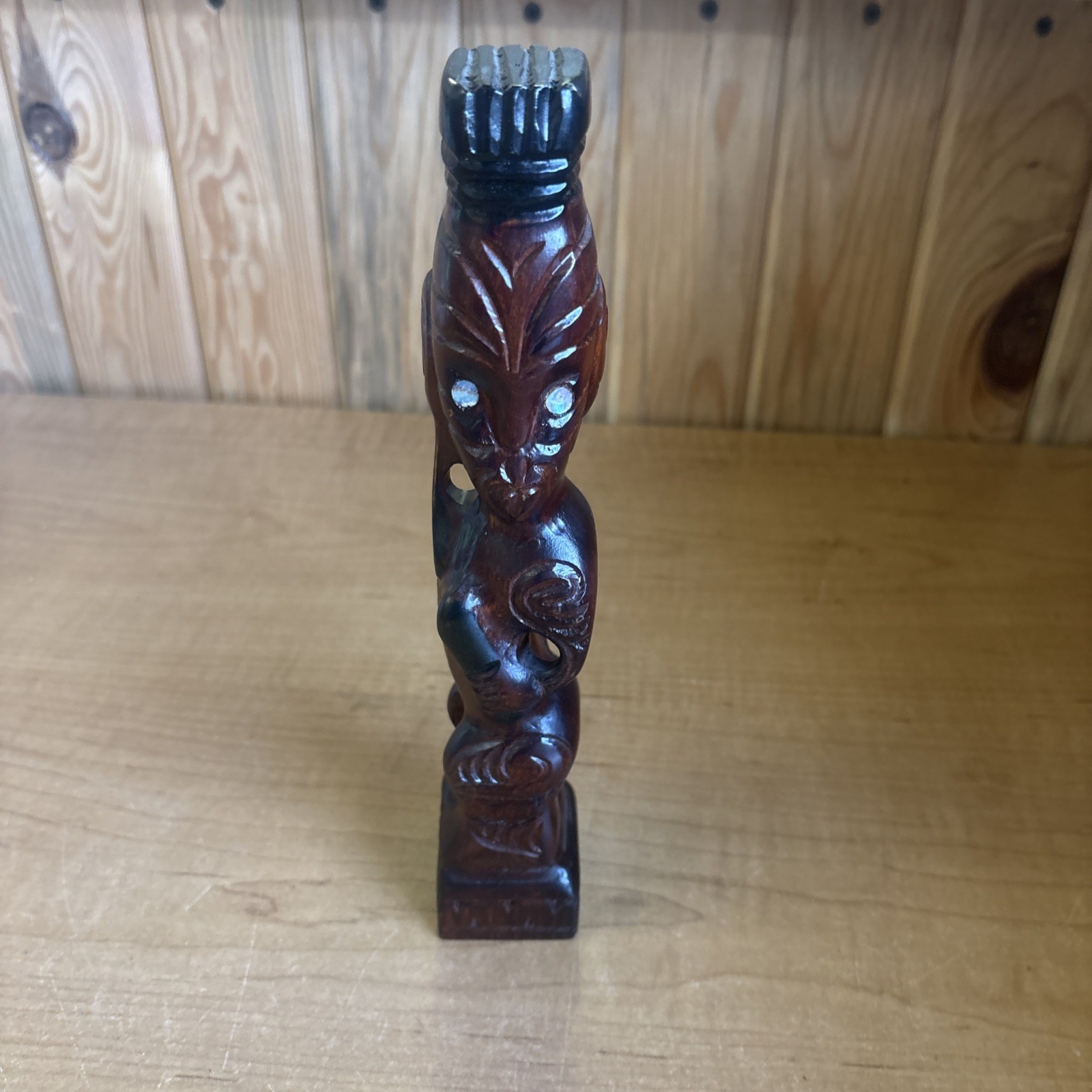 Vintage Maori Tiki Totem New Zealand Hand Carved Wooden Sculpture Figure 🔥