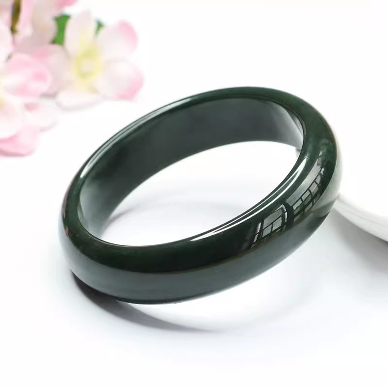 Certified Natural Grade A Black Green Burmese Jade jadeite bracelet bangle 58MM