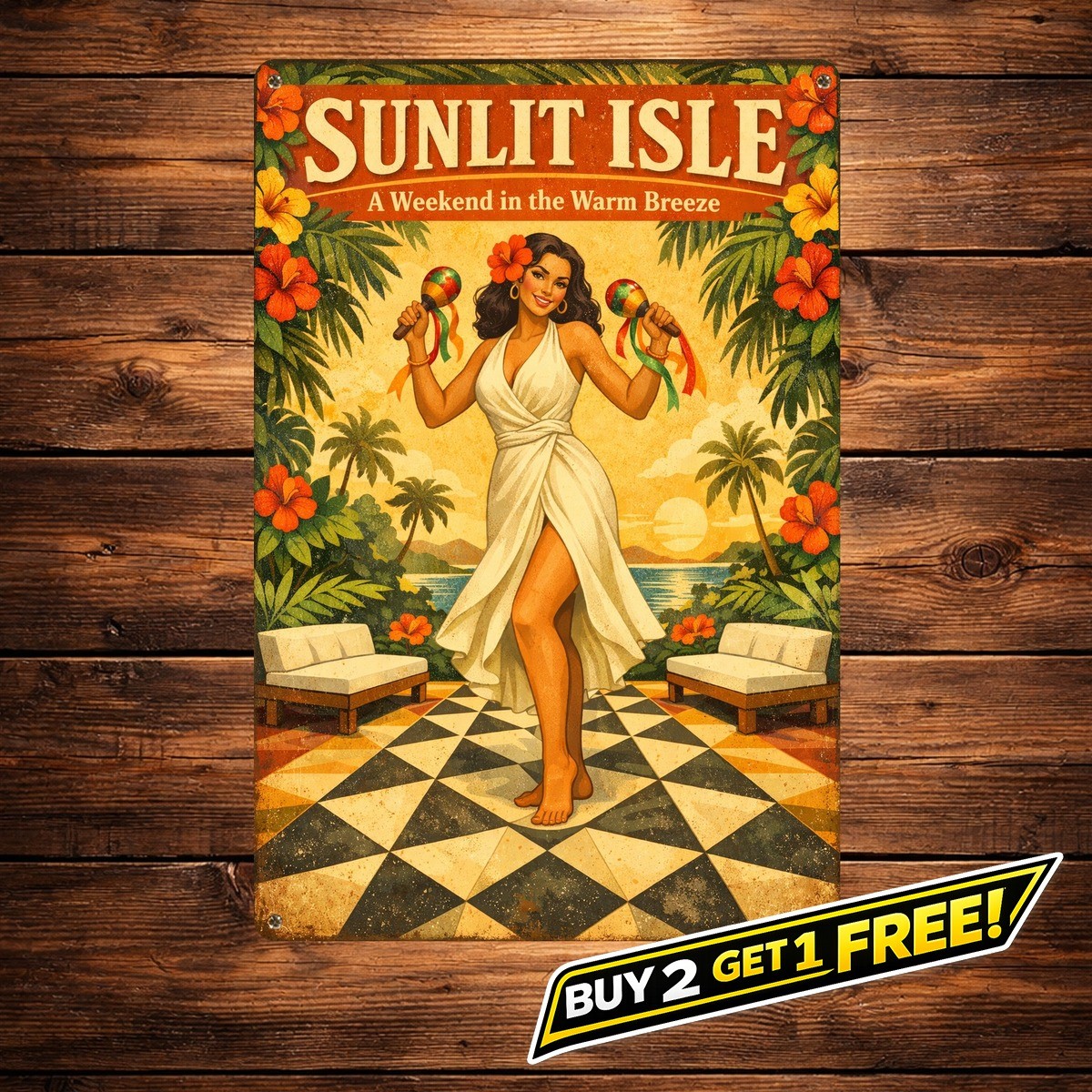 Cuba Paradise in the Tropics Vintage Latin Dancer 8x12 Metal Tin Sign