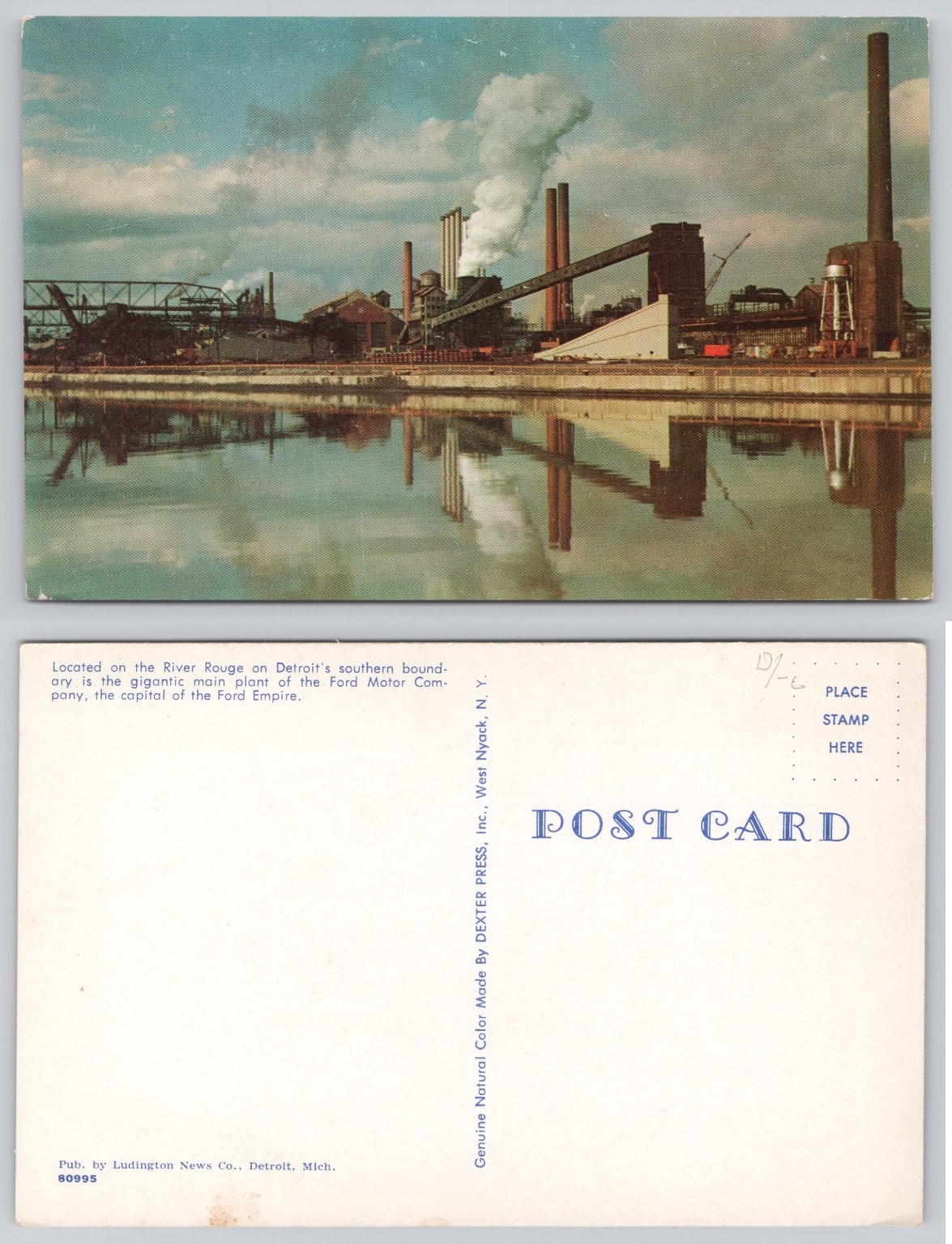 Ford River Rouge Plant Detroit Michigan Vintage Postcard Dexter Press