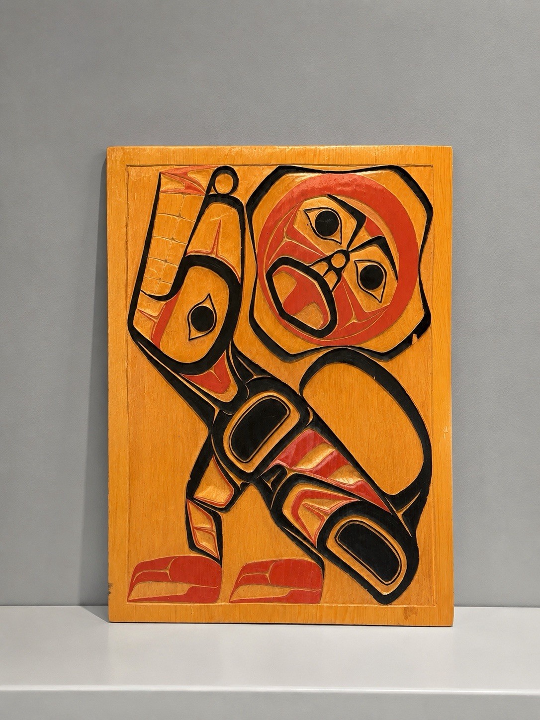 Vintage 1974 Gitksan Tsimshian Native Carved Cedar Plaque Wolf & Moon Nowlin