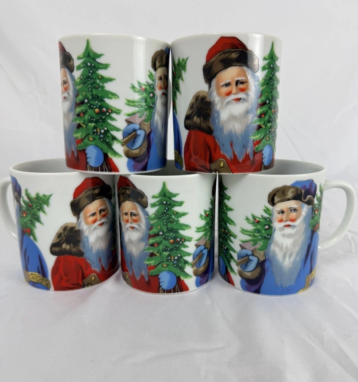 VTG 1982 A Company Of Friends Christmas Santa Coffee Tea Mug Cup Set of 5