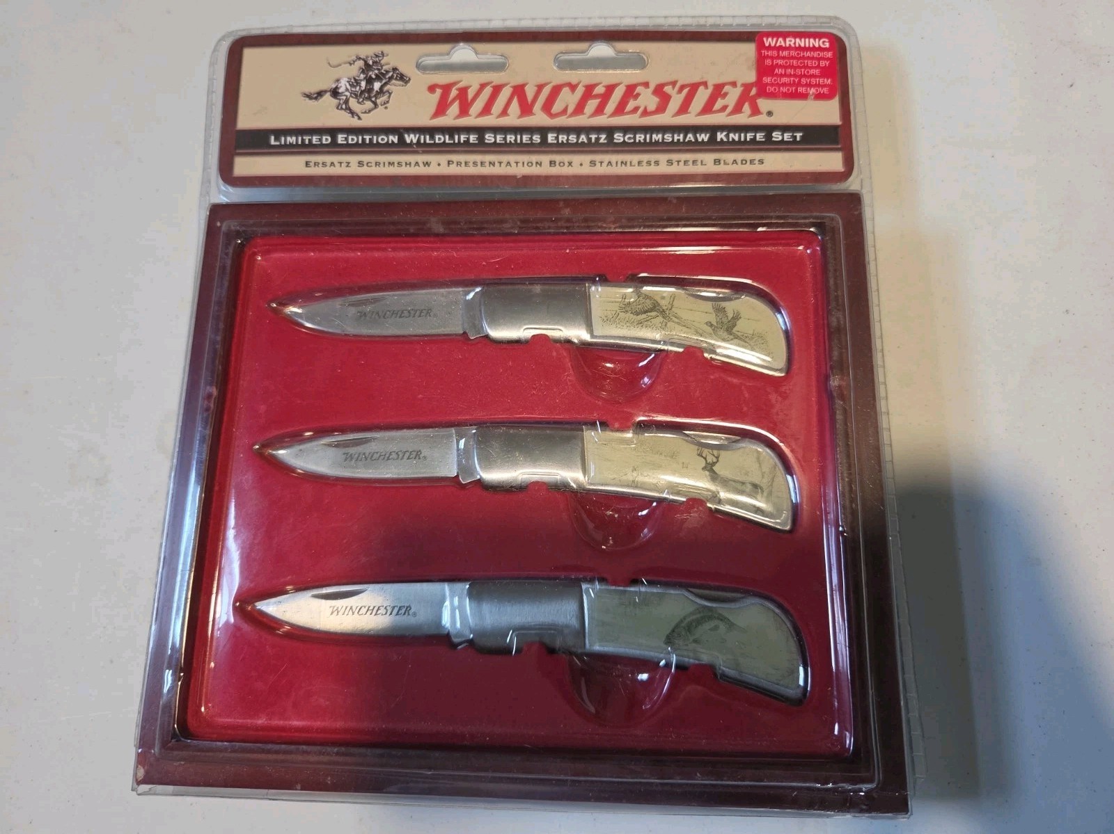 Winchester 2008 Lmtd Ed Wildlife 3 Knife Set, NOS Deer, Pheasant, Fish