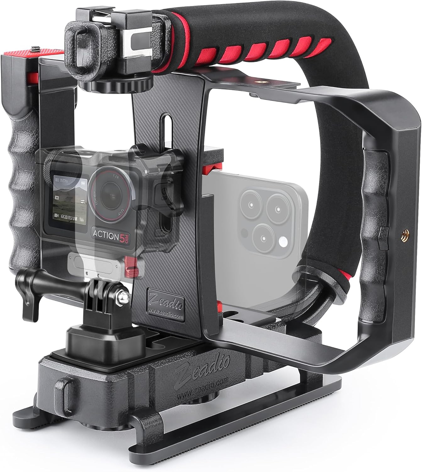 Camera Smartphone Handheld Stabilizer, Triple Cold-Shoe Handle Grip Compatible w