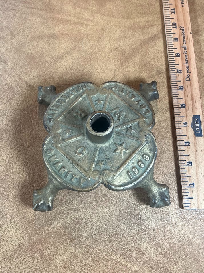 Antique 1883 Masonic Flag Holder Cast Iron Base Freemason 1883 Vintage Claw Foot