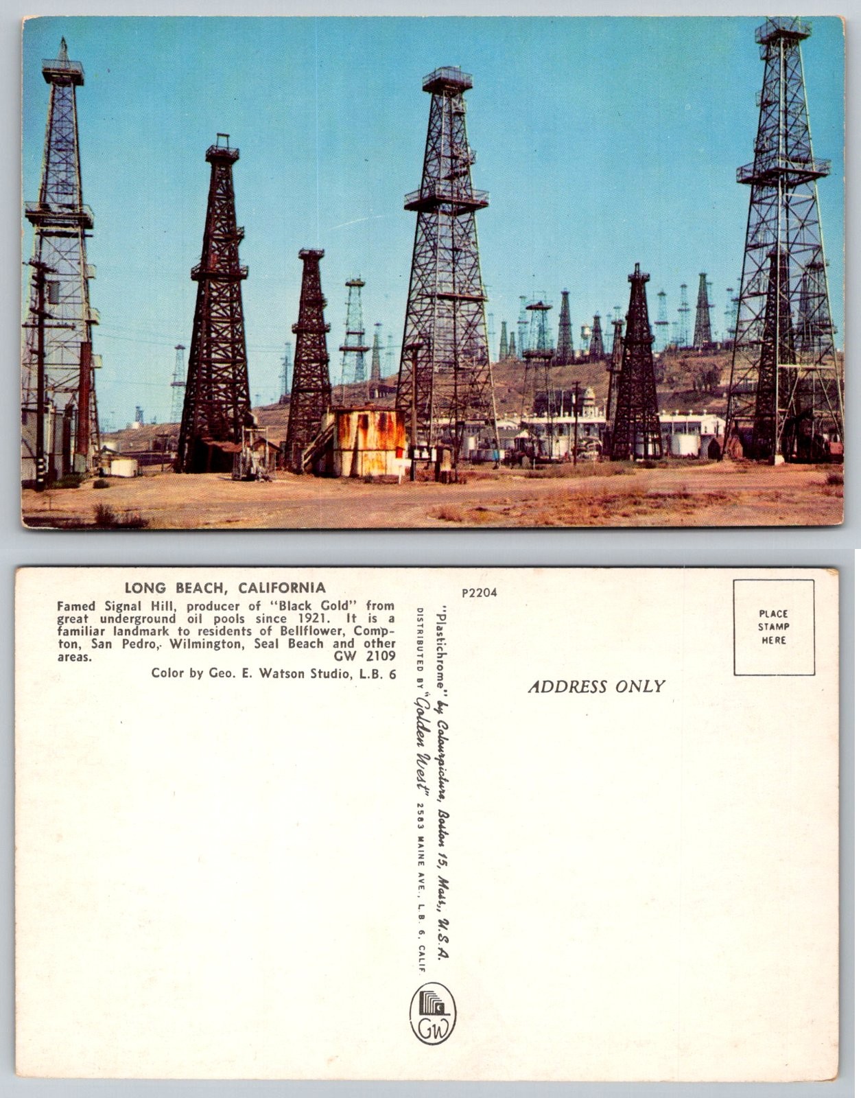 Long Beach California Signal Hill Oil Derricks Postcard