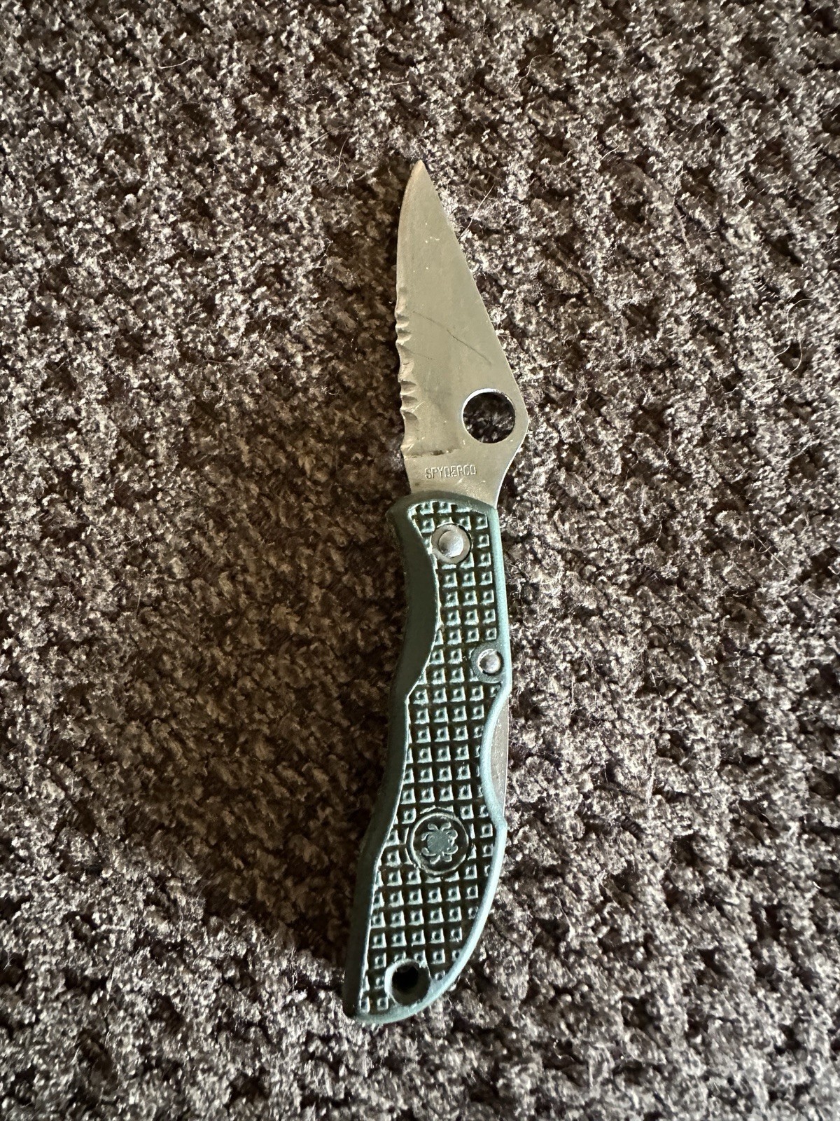 Vintage Spyderco Ladybug Green FRN Serrated Folding Knife Seki Japan Keychain