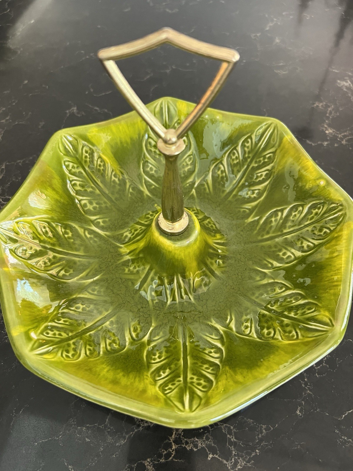 Vintage Ccil Orics 143 MCM California Pottery Serving Dish / Green Leaf Pattern 