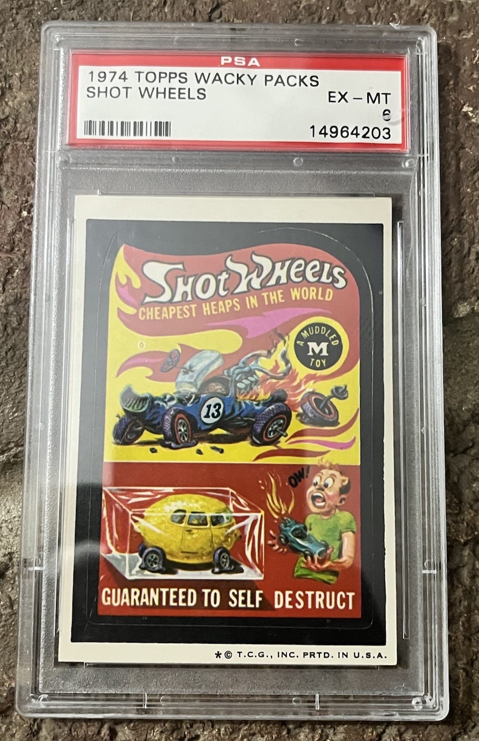 1974 TOPPS WACKY PACKS SHOT WHEELS PSA 6 EX-MT