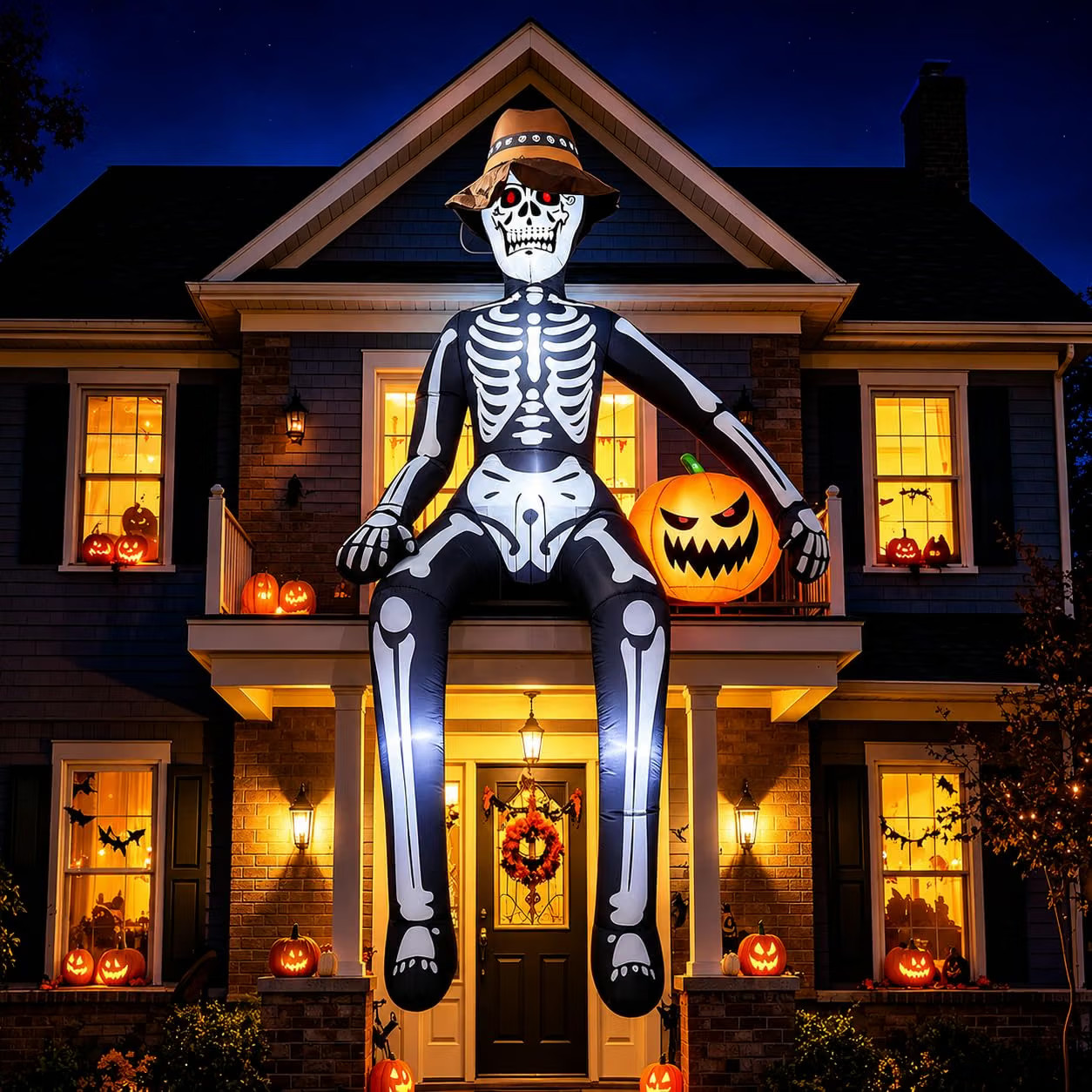 10FT Scary Giant Sitting Skeleton Halloween Inflatables Outdoor Decorations | Bu